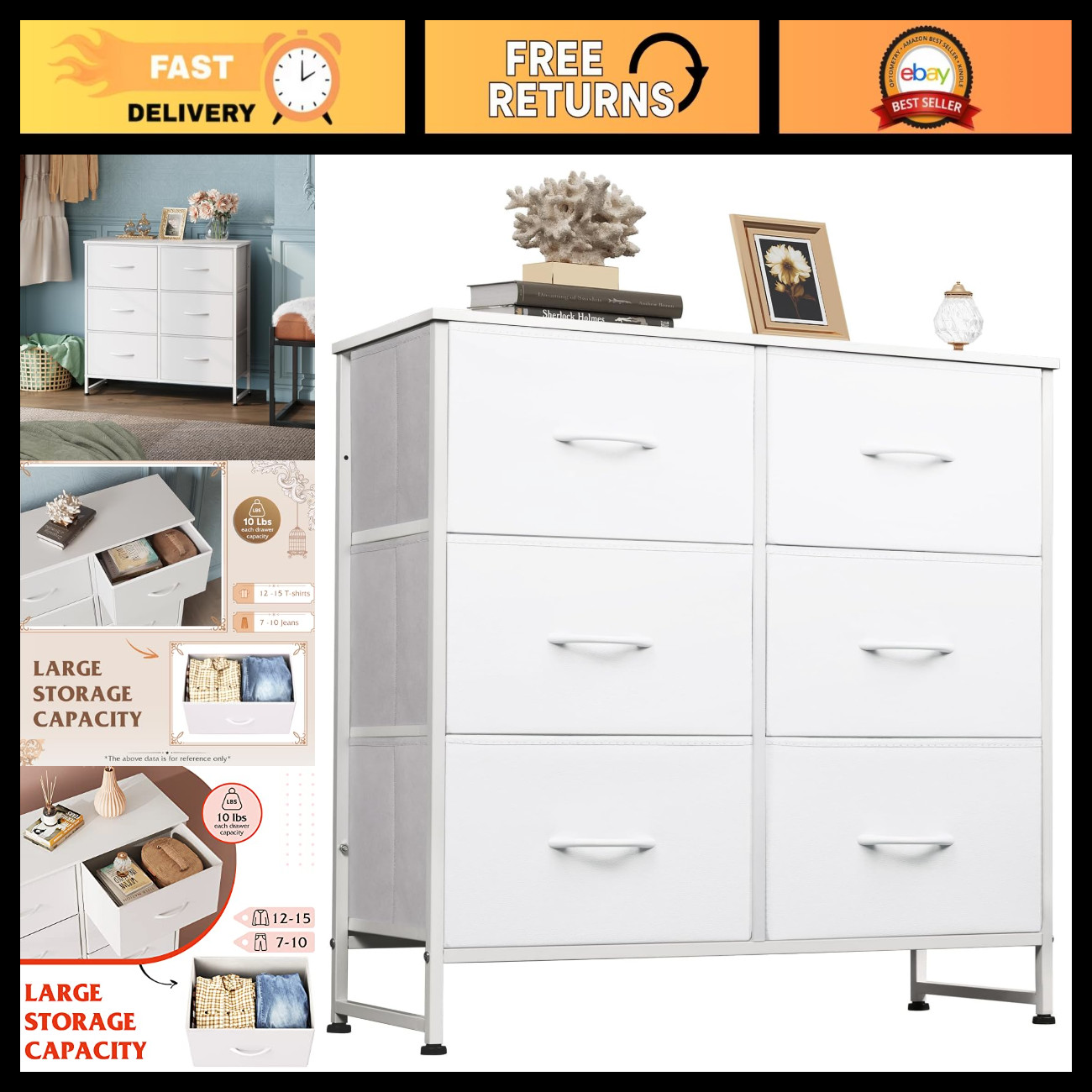 WLIVE Dresser for Bedroom with 6 Drawers, White