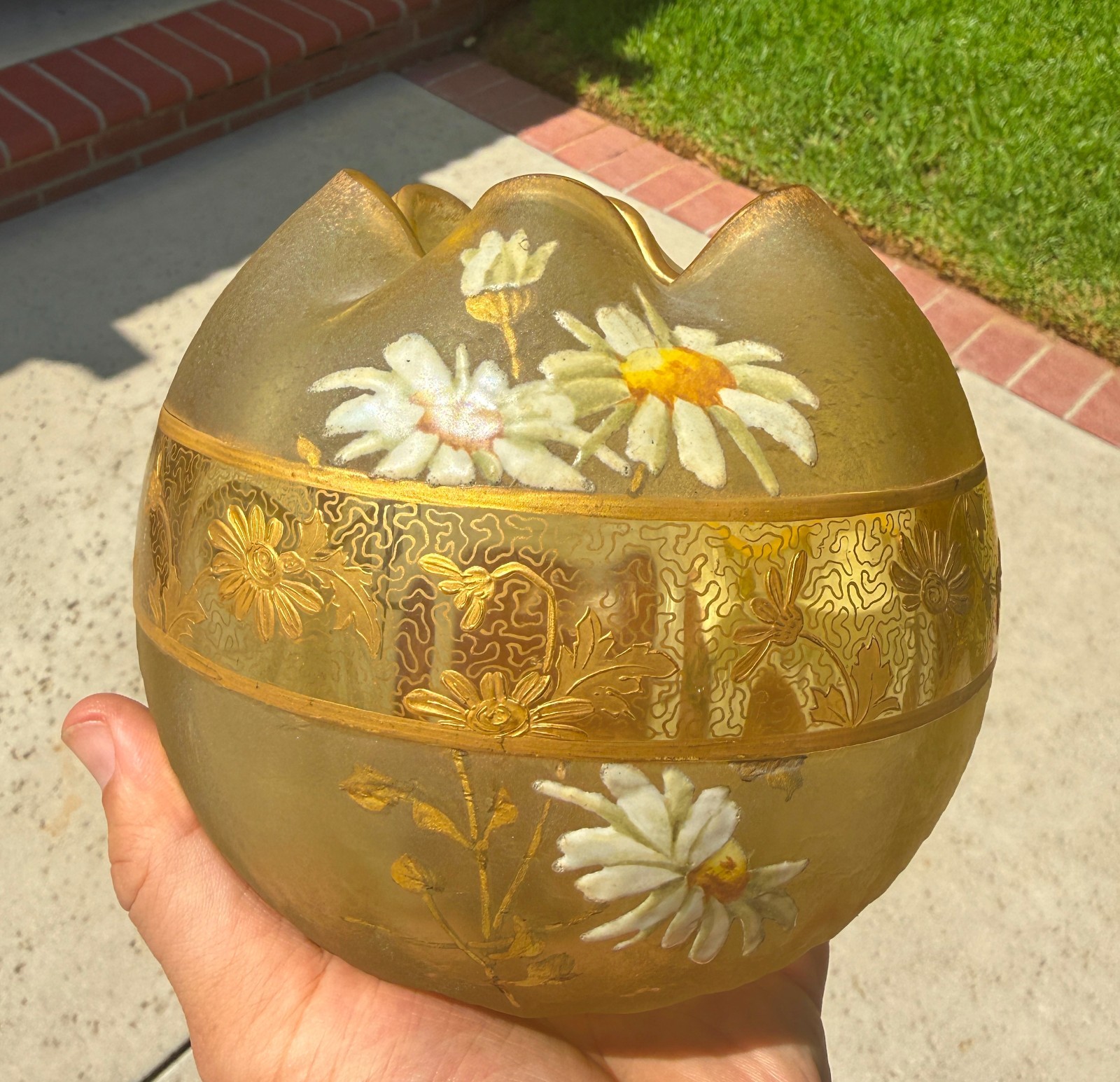 Antique Mont Joye Enamel Flower Acid Etched Art Glass Vase Antique Mont Joye Enamel Flower Acid Etched Art Glass Vase