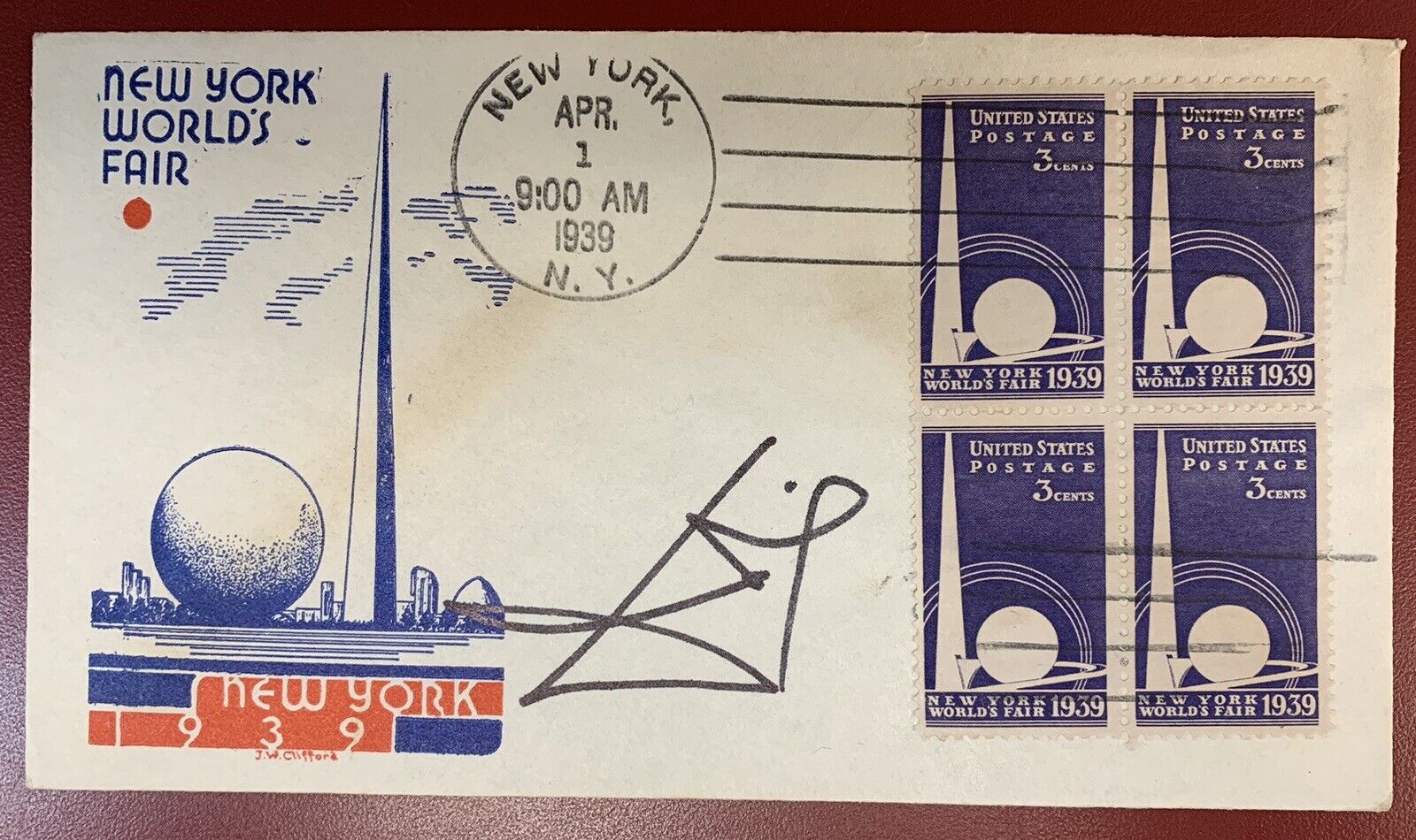 Salvadore Dali Autograph on Scott #853, 1939 N.Y. World's Fair, Clifford F.D.C.