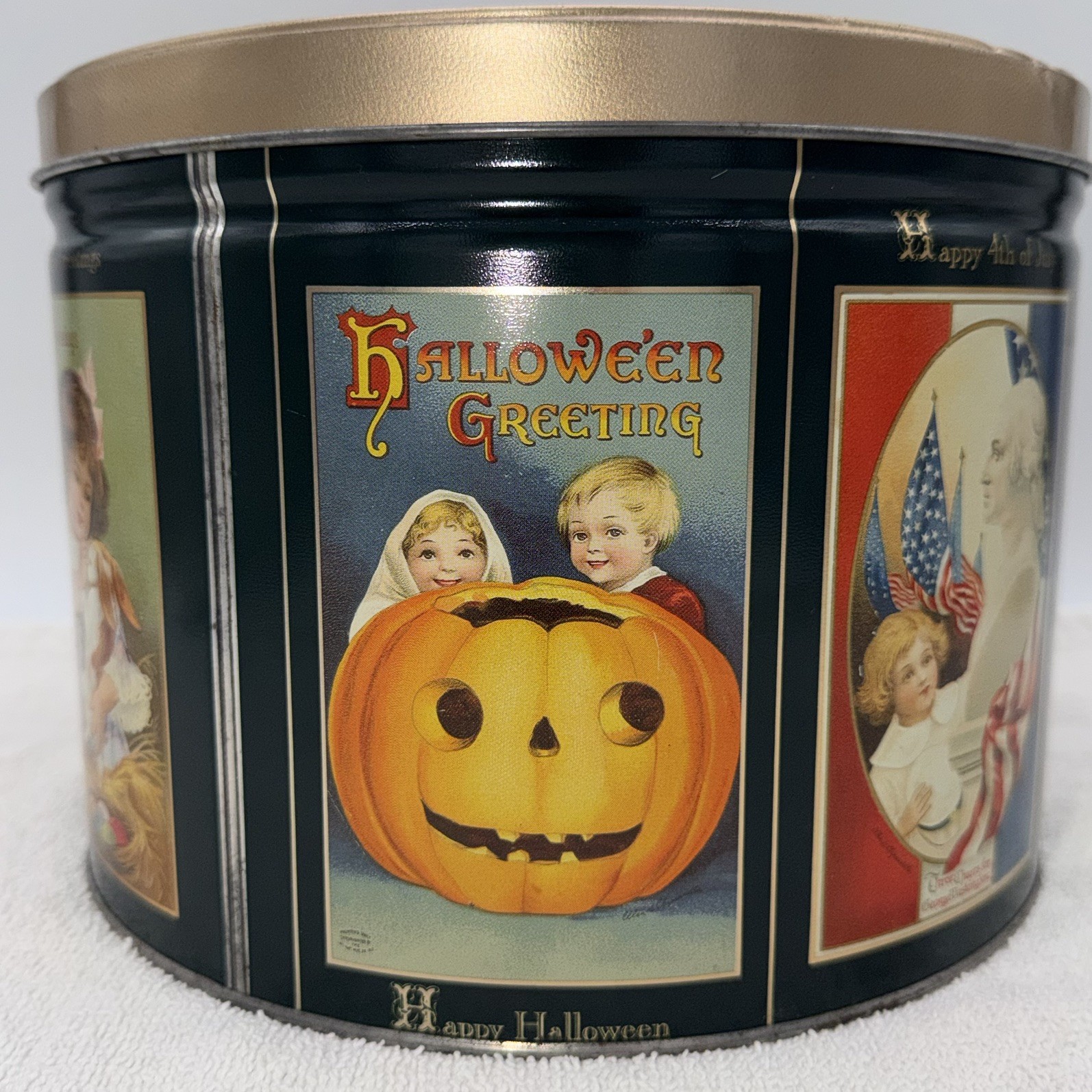 Vintage 1993 Victoria Graphics Holiday Postcard Tin Halloween Christmas Made USA
