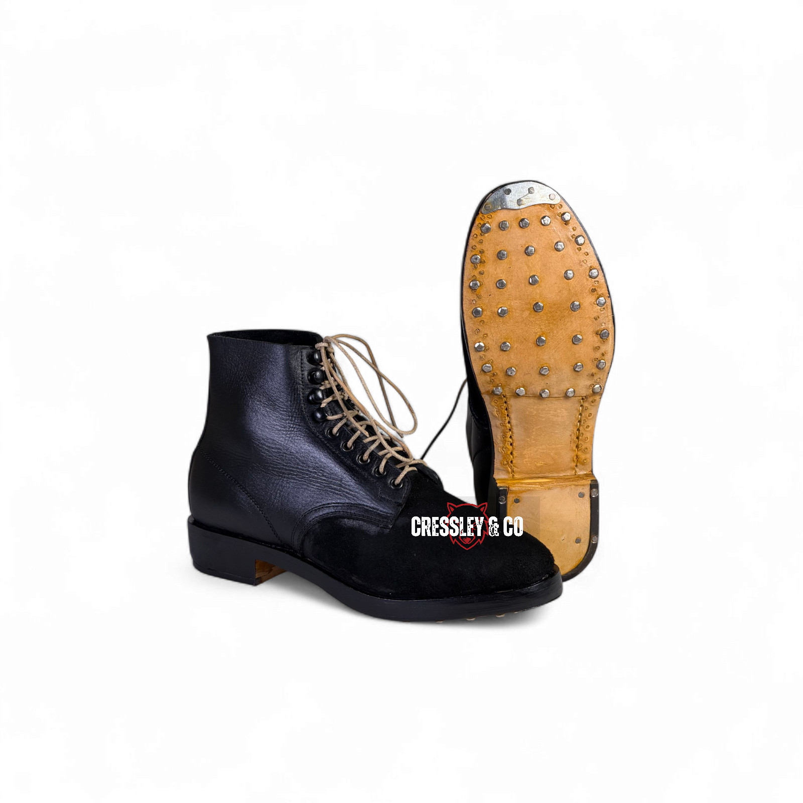 WW2 GERMAN M37 BLACK LOW BOOTS – HOBNAIL SOLE MARCHING BOOTS REPRO, Made to Size WW2 GERMAN M37 BLACK LOW BOOTS – HOBNAIL SOLE MARCHING BOOTS REPRO, Made to Size