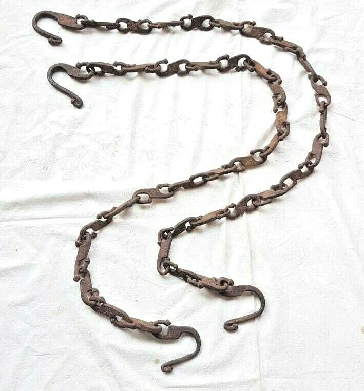 Original 1900's Old Vintage Antique Long Solid Heavy Iron Swing Hanging Chain