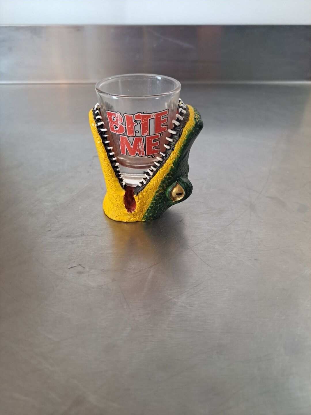 Resin Alligator Shot Drinking Glass Bite Me Galveston Island TX Souvenir