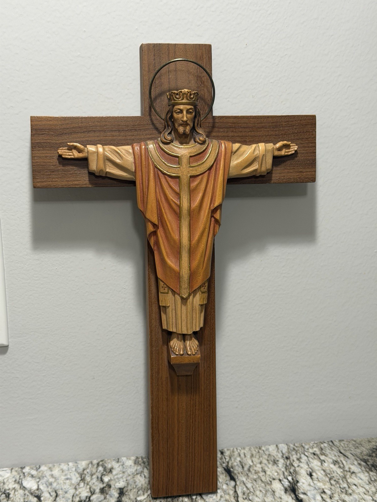 Beautiful Vintage Anri Italian Hand Carved Christ The King Crucifix 16” Beautiful Vintage Anri Italian Hand Carved Christ The King Crucifix 16”