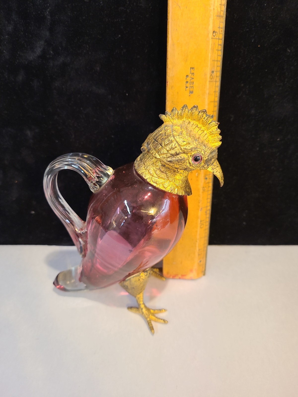 Victorian Cranberry Novelty Chicken Parrot -Bird Hinged Gilt Head Claret Jug Victorian Cranberry Novelty Chicken Parrot -Bird Hinged Gilt Head Claret Jug