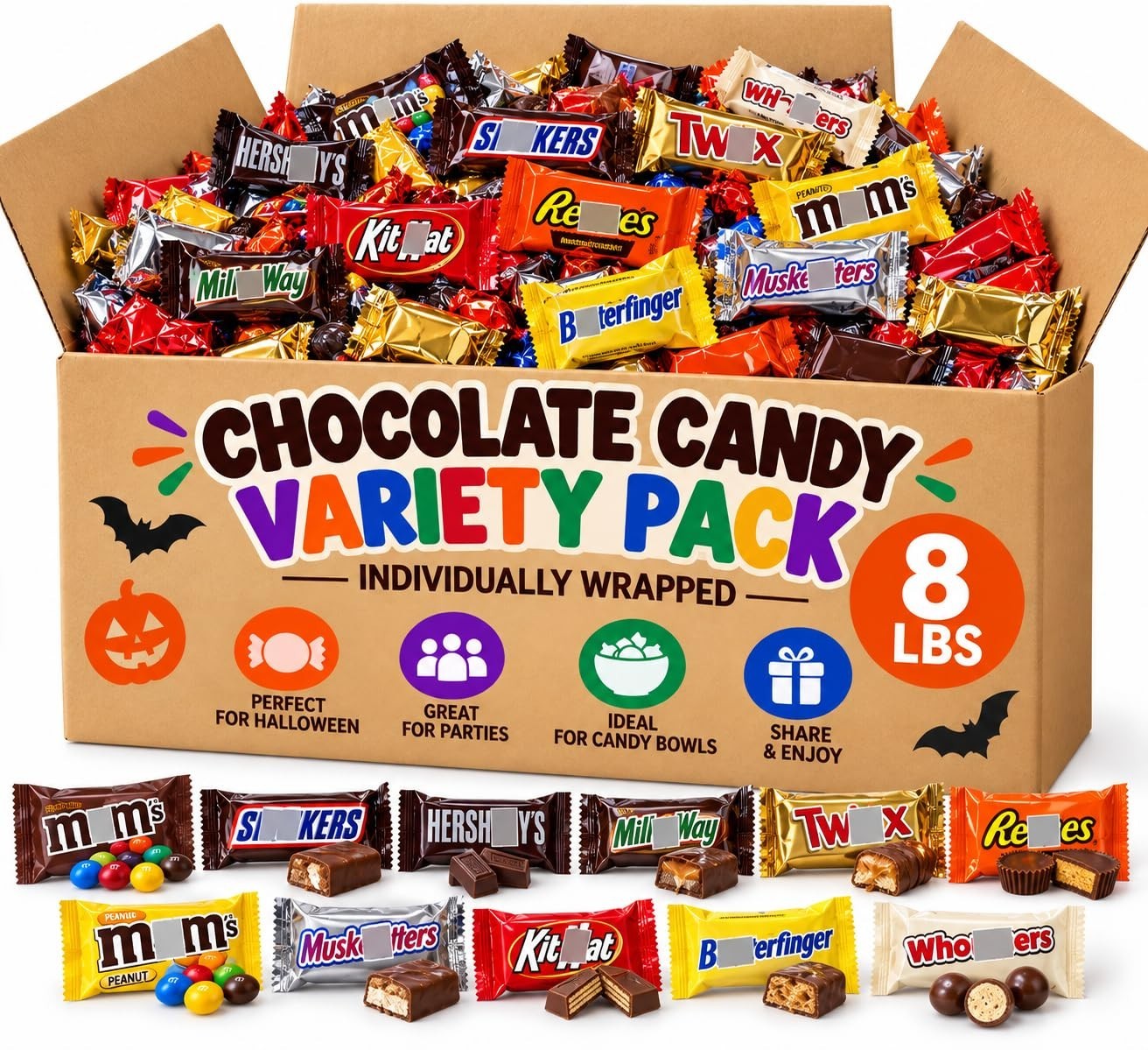 Halloween Chocolate Candy Variety Pack, 8 Lbs – Individually Wrapped Assorted Ch