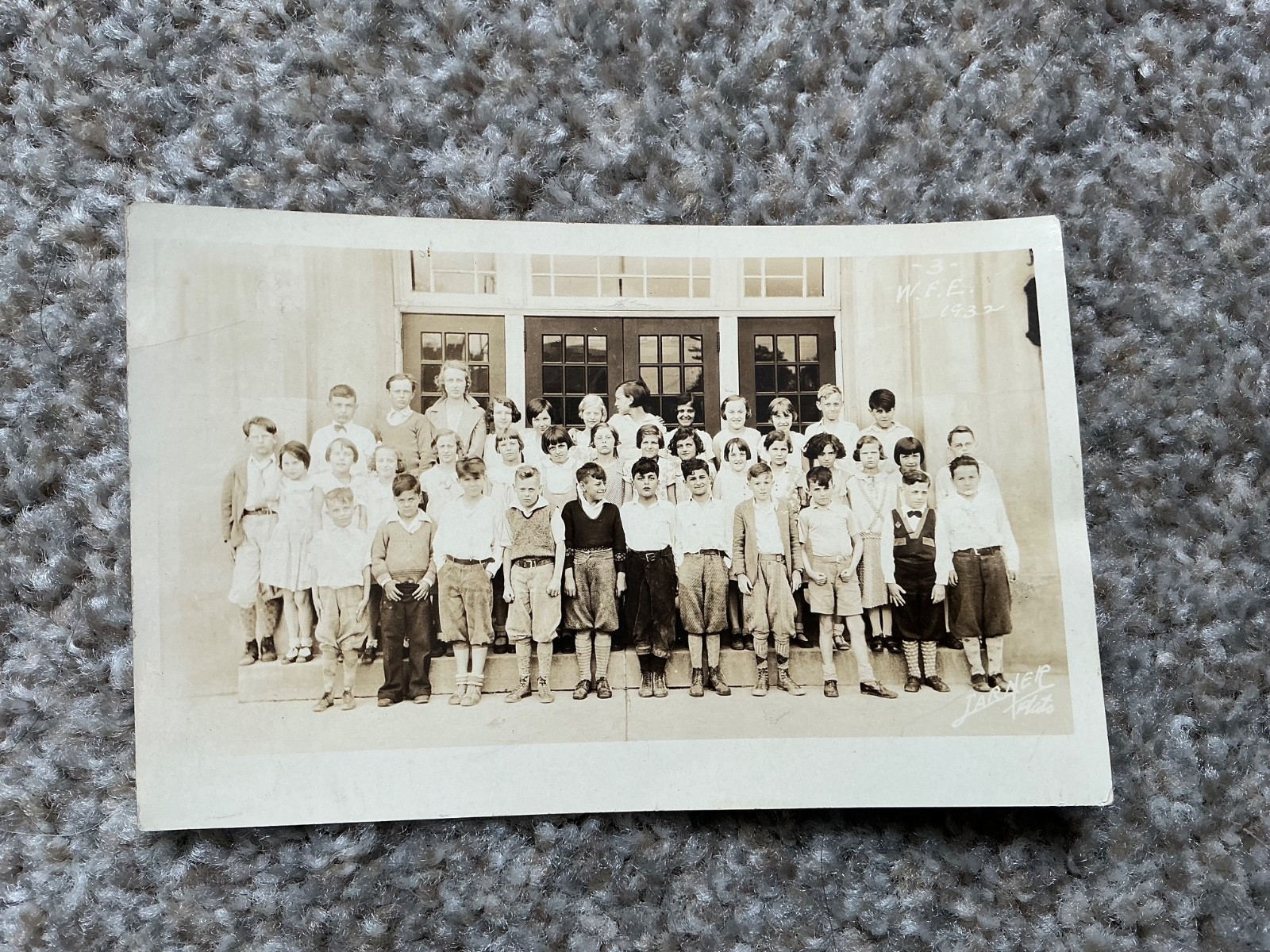 Vintage Antique 1932 Post Card School Class Black & White Signed Unposted Larner Vintage Antique 1932 Post Card School Class Black & White Signed Unposted Larner