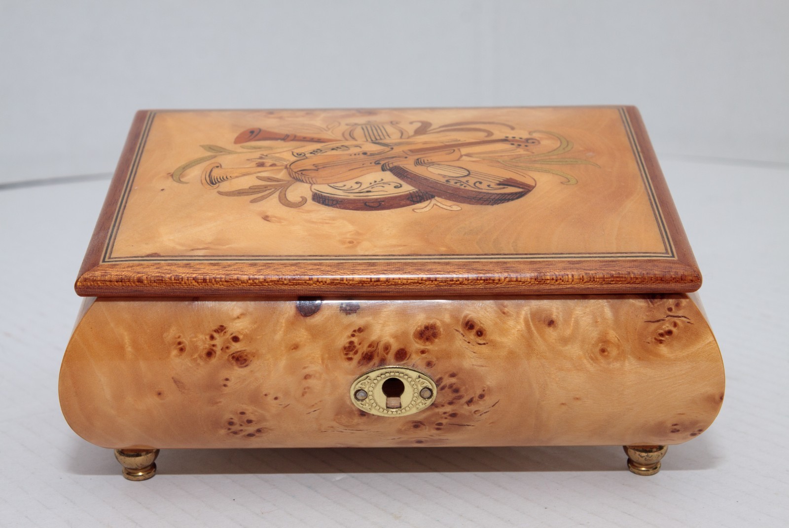 Vintage Reuge Brass Inlayed Wood Jewelry Music Box The Magic Flute 5352