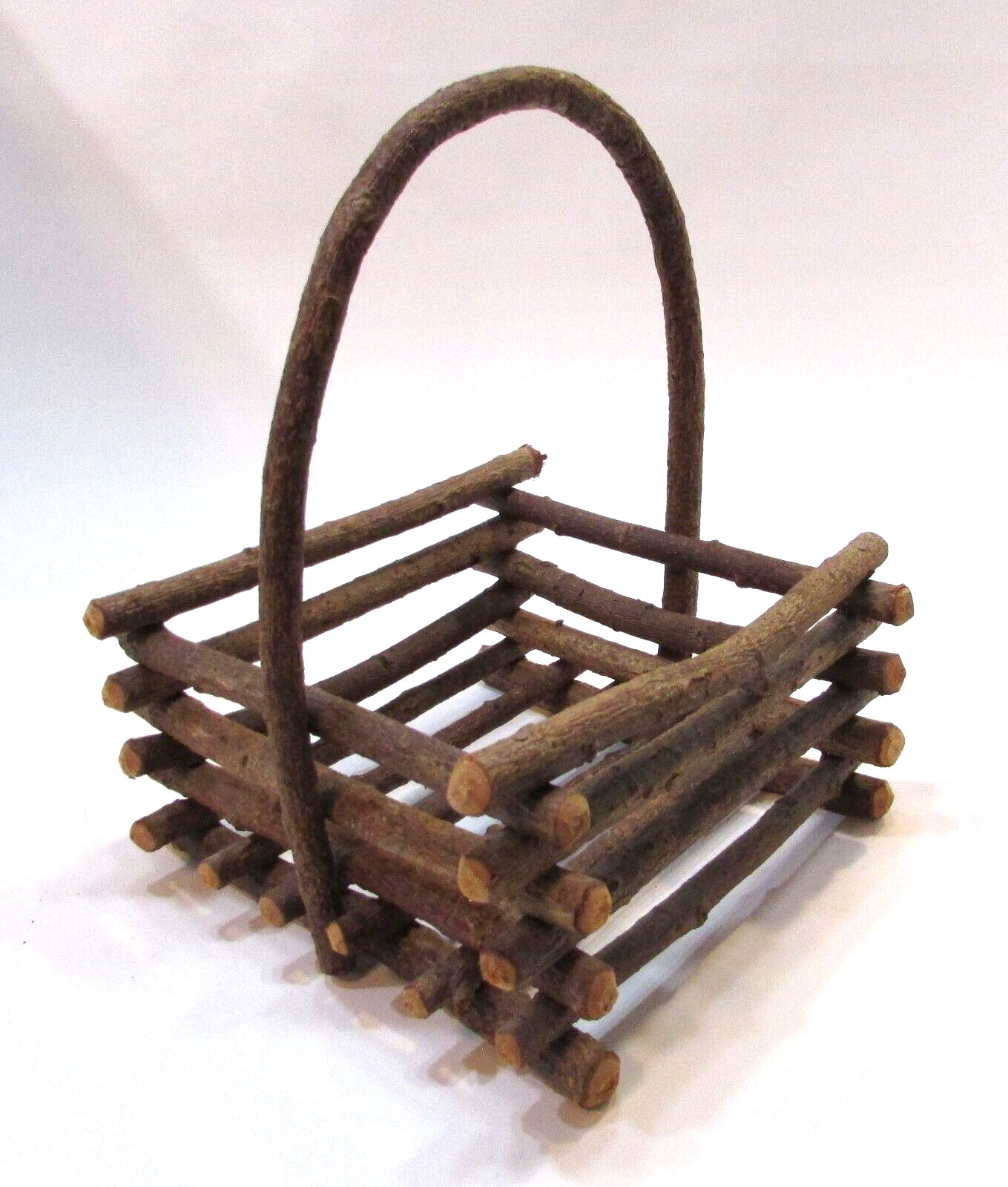 Primitive Old 1980's Rustic Handmade Grapevine Branch Vintage Wood Hand Basket Primitive Old 1980's Rustic Handmade Grapevine Branch Vintage Wood Hand Basket