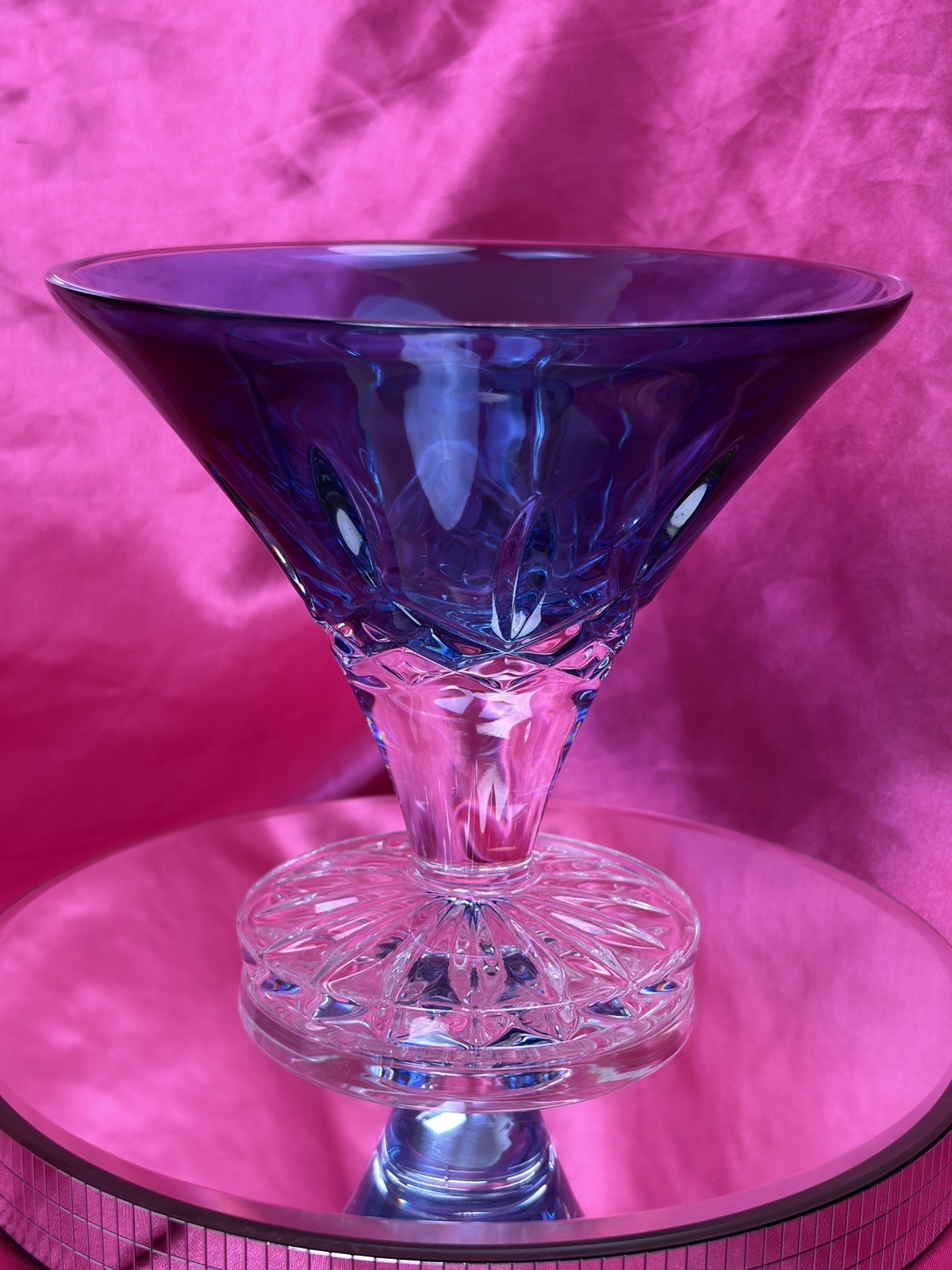 Waterford Lismore Crystal Sapphire Blue Footed Bowl Flared Shape #150434 MINT