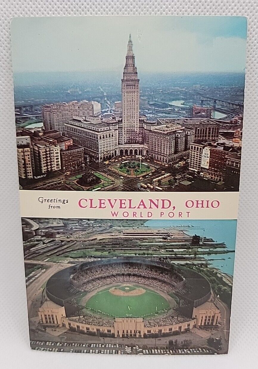 Vintage Postcard Cleveland Ohio City Downtown Indians Browns Municipal Stadium