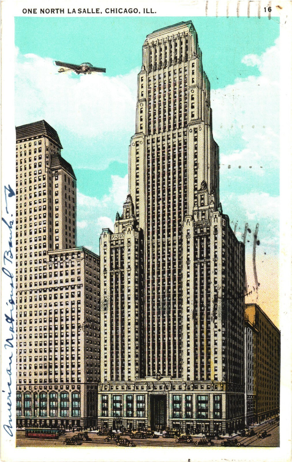Chicago IL One North La Salle Building Airplane Linen Postcard 1936 Posted Chicago IL One North La Salle Building Airplane Linen Postcard 1936 Posted