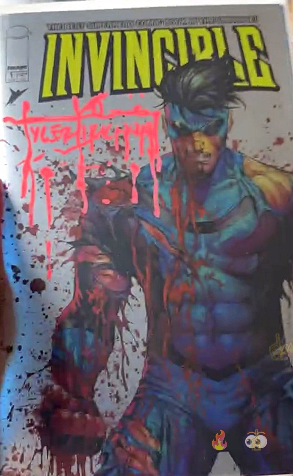 Invincible 1 Tyler Kirkham Battle Damage NYCC Foil Blood Signed Remark PRESALE Invincible 1 Tyler Kirkham Battle Damage NYCC Foil Blood Signed Remark PRESALE