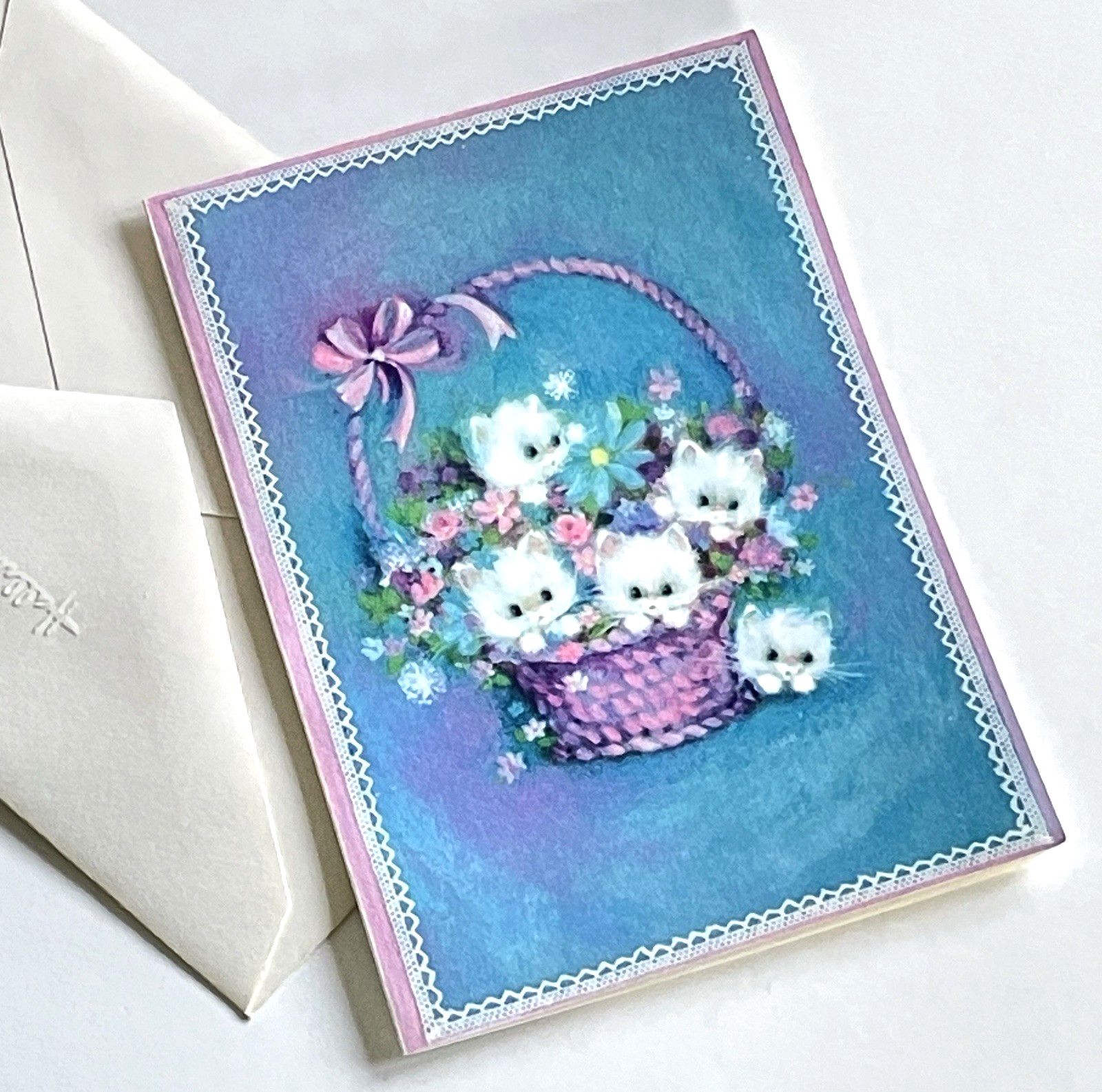Vtg Early Mary Hamilton Hallmark Note Card White Kitten Cat Easter Basket Spring Vtg Early Mary Hamilton Hallmark Note Card White Kitten Cat Easter Basket Spring