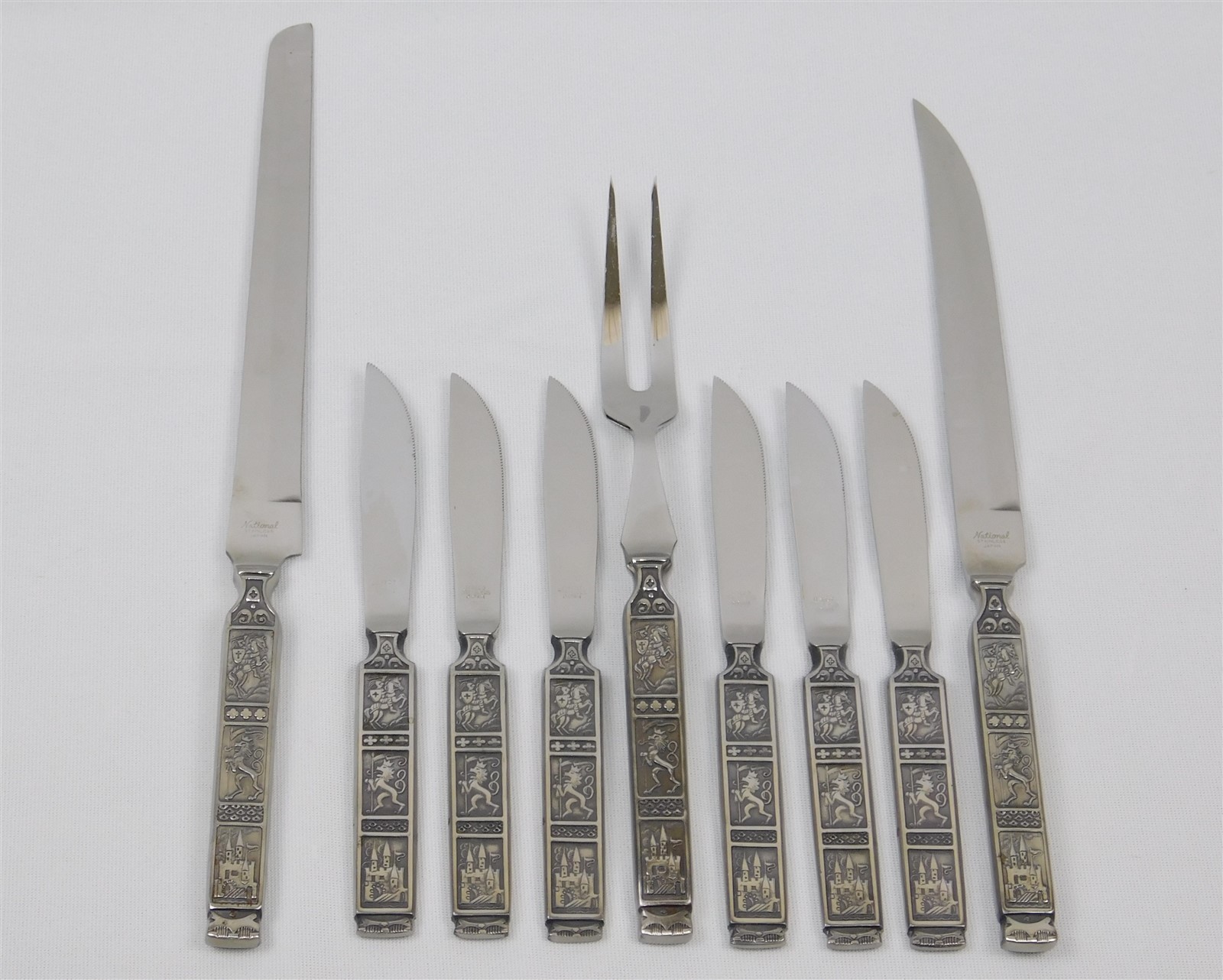 9 Pc Vintage Nasco Crusader National Stainless Knives & Carving Set 9 Pc Vintage Nasco Crusader National Stainless Knives & Carving Set