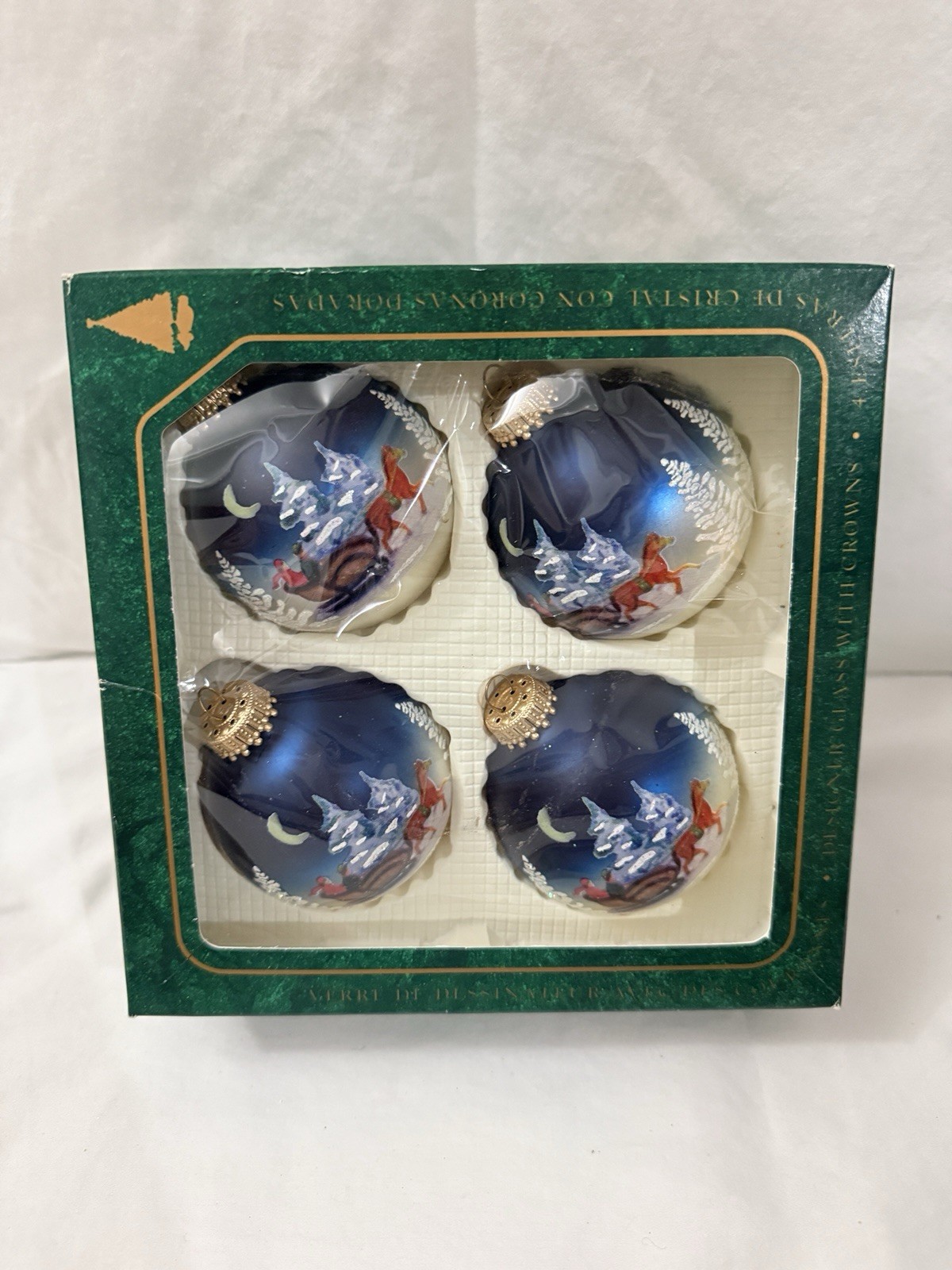 Vintage Krebs Christmas Theme Ball Set of 4 Original Box USA