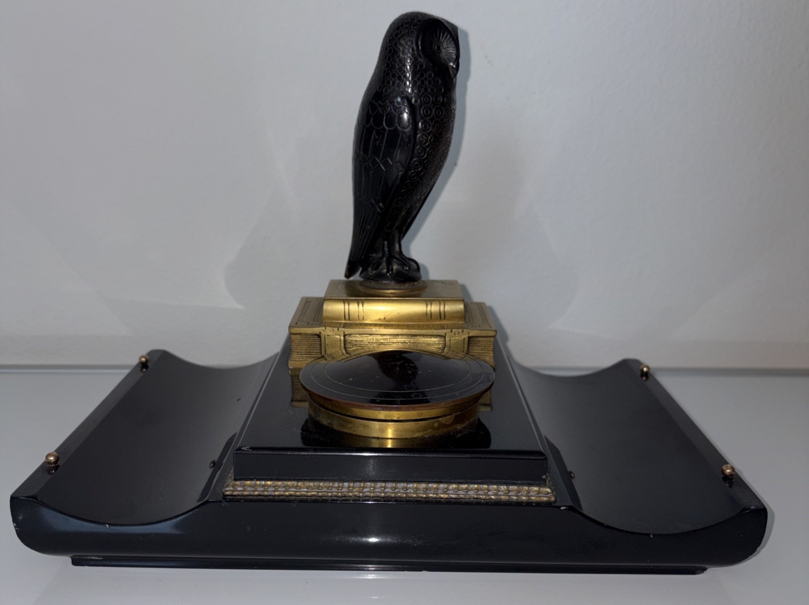 Antique Owl Figural Inkwell – Art Nouveau / Early Art Deco, c. 1905–1920