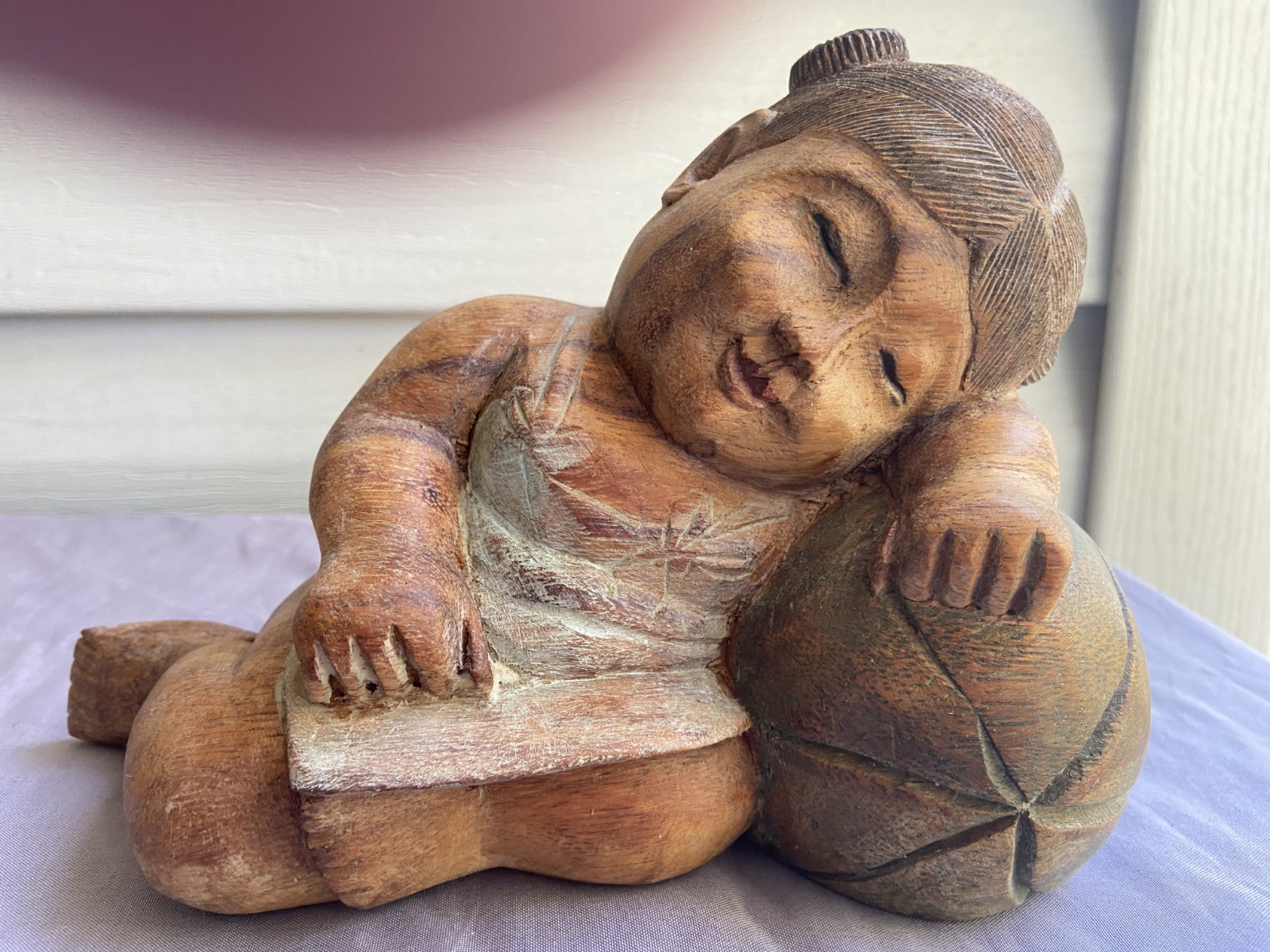 Vintage Hand Carved Asian Girl Sleeping on Watermelon