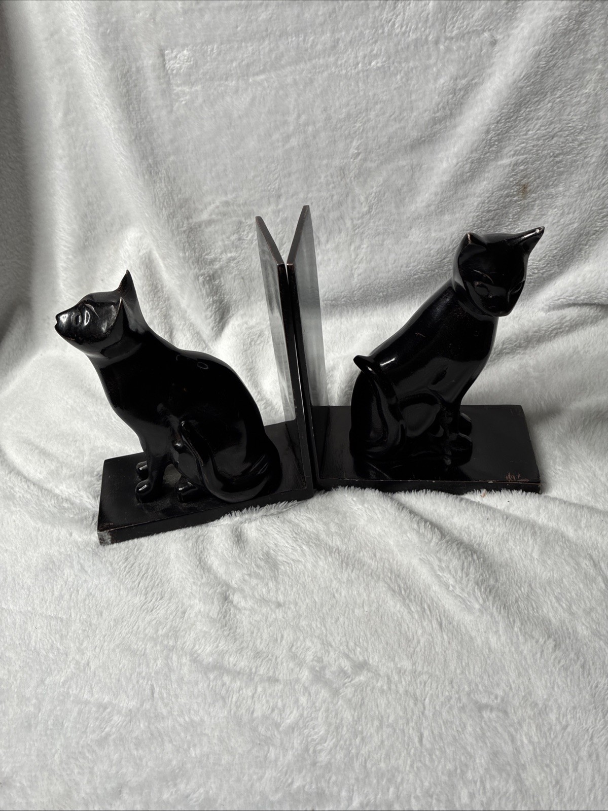 Pair Vintage Art Deco MCM Regal Black Cat Bookends Enameled Metal Pair Vintage Art Deco MCM Regal Black Cat Bookends Enameled Metal