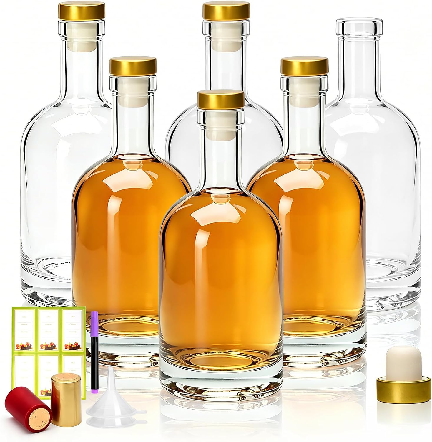 12 Oz Clear Liquor Bottles,Set of 6 Glass Bottles,Whiskey Bottle 12 Oz Clear Liquor Bottles,Set of 6 Glass Bottles,Whiskey Bottle