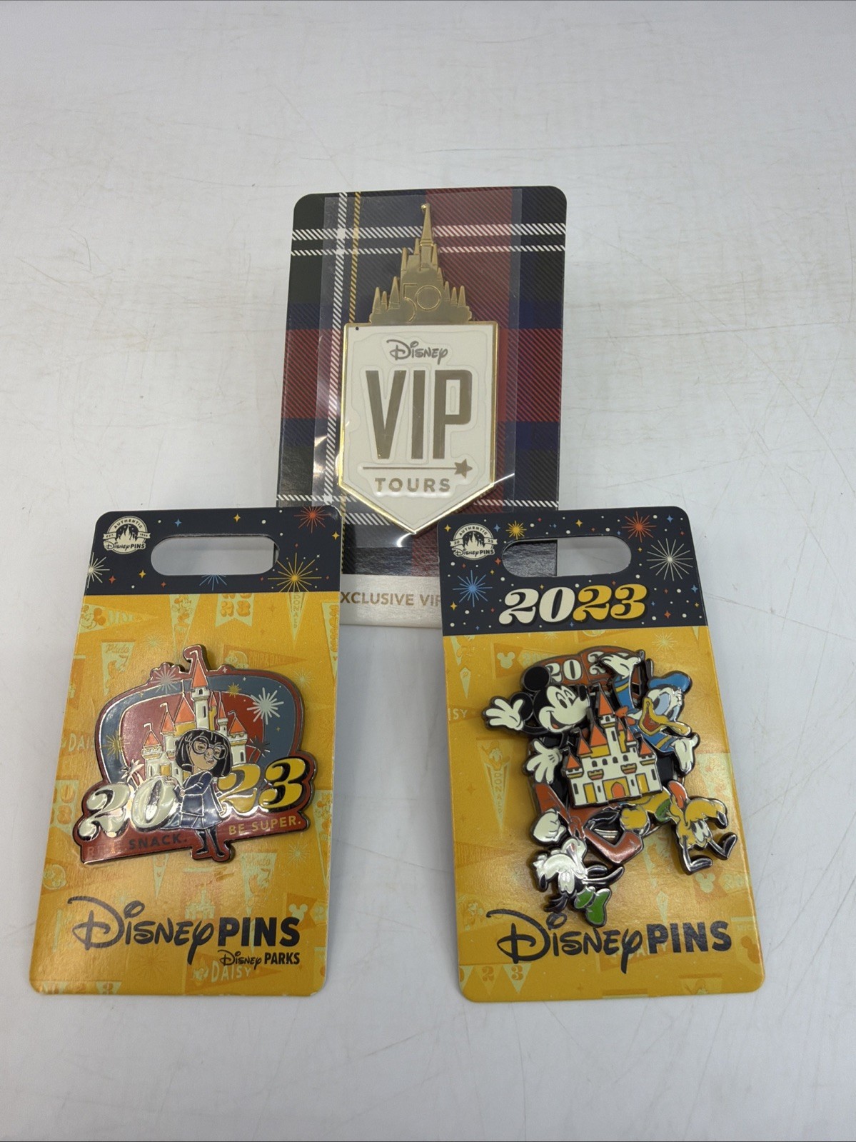 Disney Parks 3 Pin Lot VIP Tour 50th + 2023 Edna Mode Mickey Donald (DIS3)