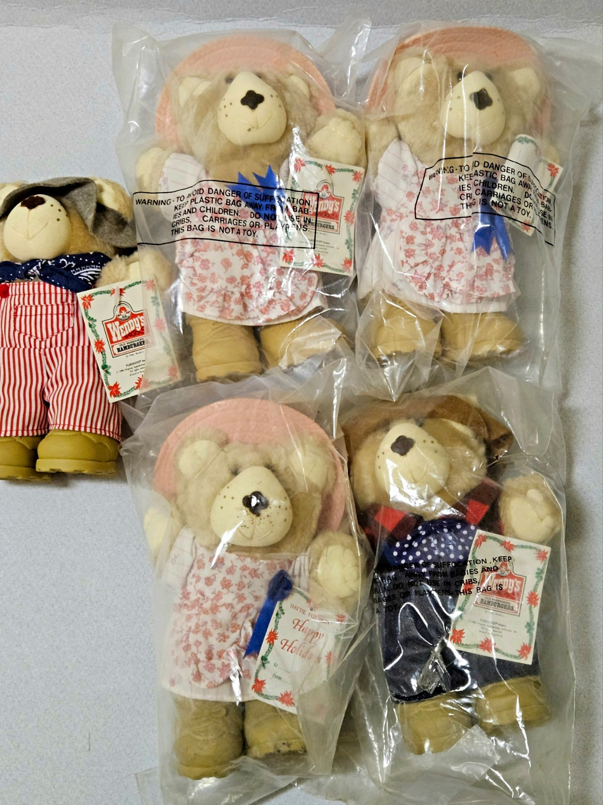Vintage 1986 Wendy\'s Furskins Plush Bears Lotof 5Original AppalachianArtworksNWT Vintage 1986 Wendy\'s Furskins Plush Bears Lotof 5Original AppalachianArtworksNWT
