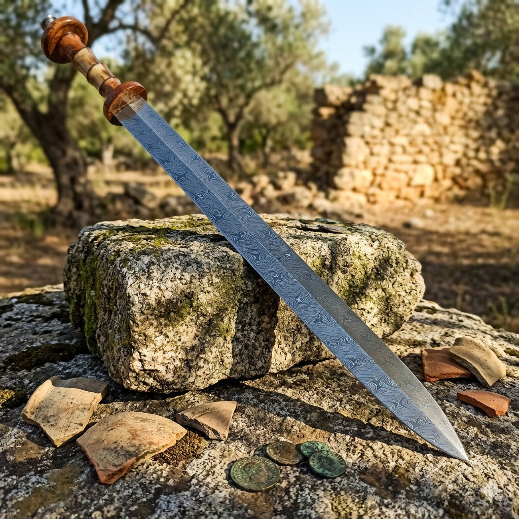 27 in Handmade Damascus Steel Gladius Sword Rosewood Handle