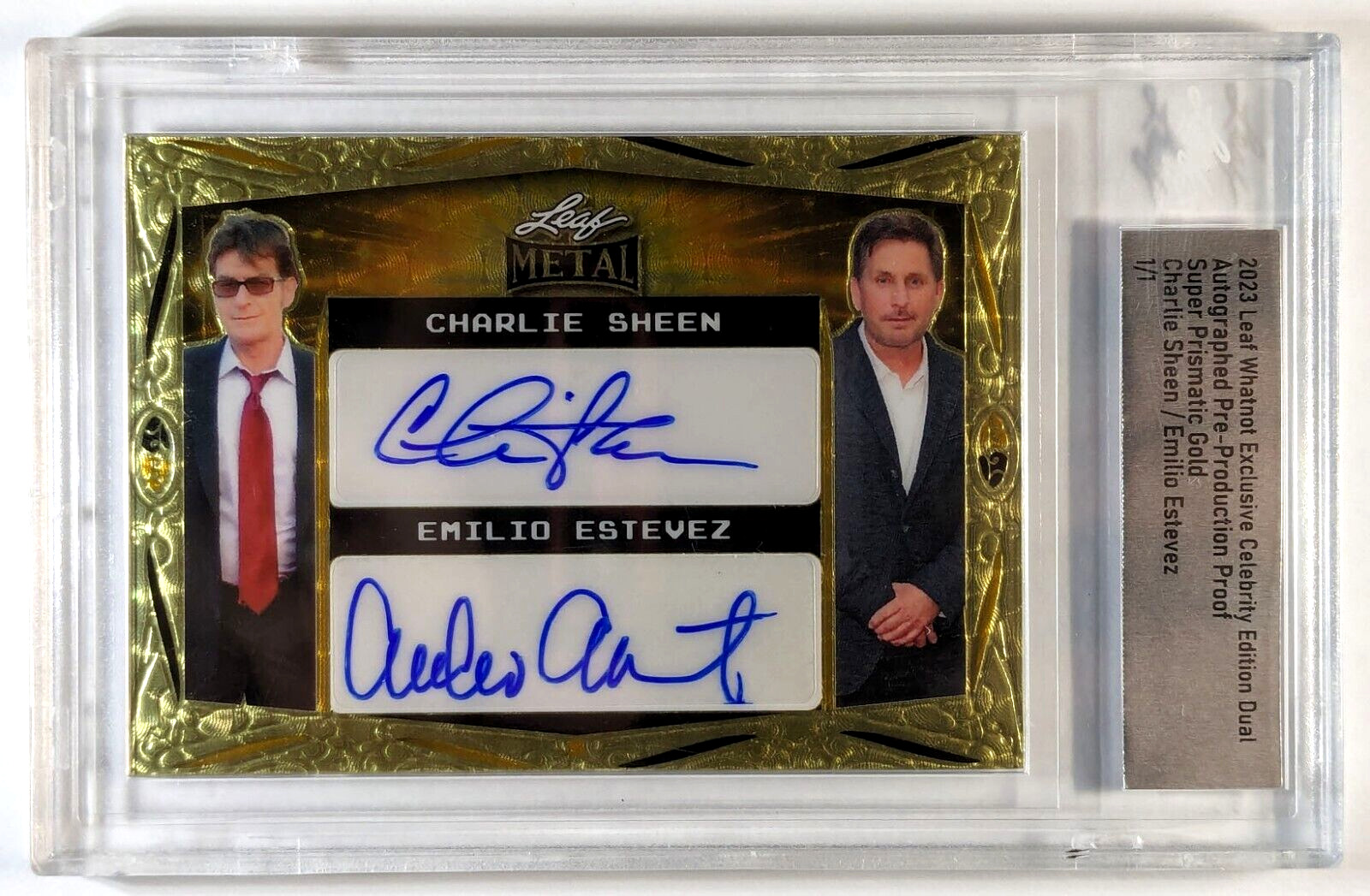 Charlie Sheen & Emilio Estevez 2023 Leaf Whatnot Celebrity Proof Auto Card # 1/1