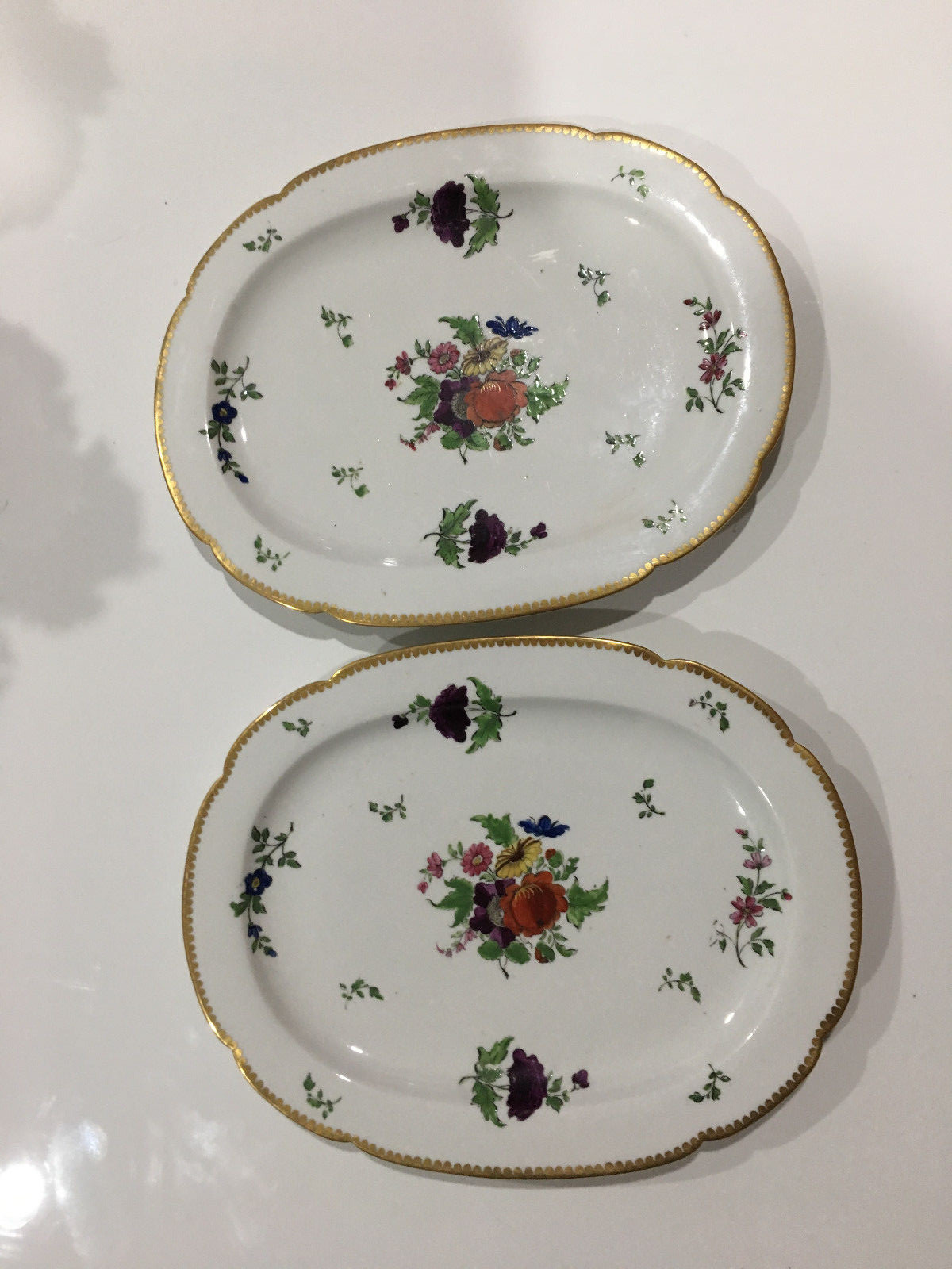 Antique Circa 1800 English Porcelain Pair Platters Trays w Floral Decoration Antique Circa 1800 English Porcelain Pair Platters Trays w Floral Decoration