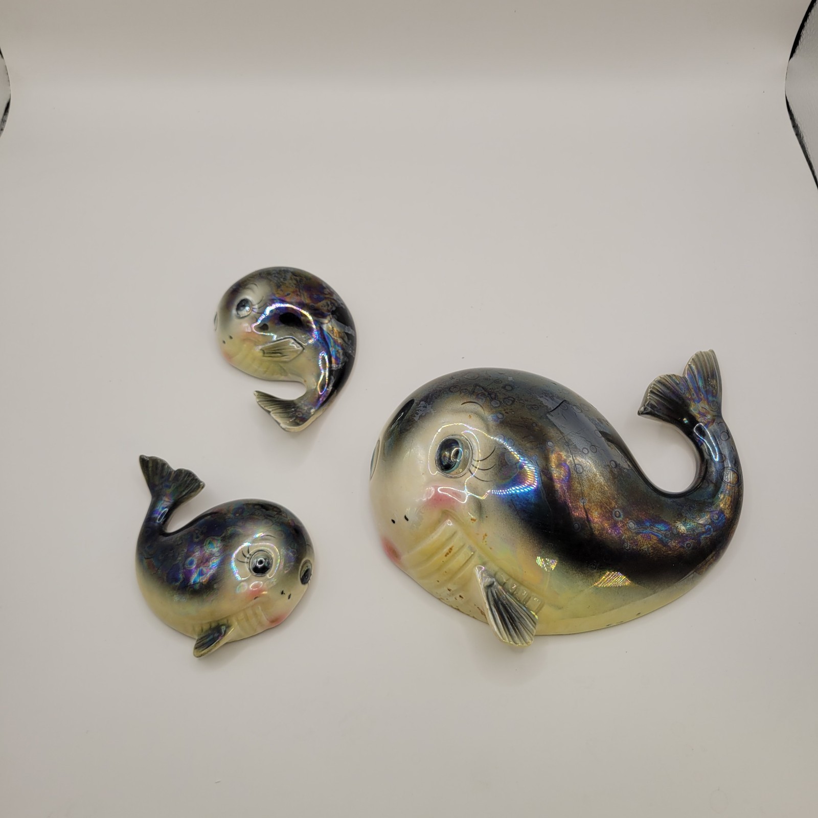 Vintage 1950s 60's Norcrest Whale Family Iridescent Wall Plaques Vintage MCM Vintage 1950s 60's Norcrest Whale Family Iridescent Wall Plaques Vintage MCM