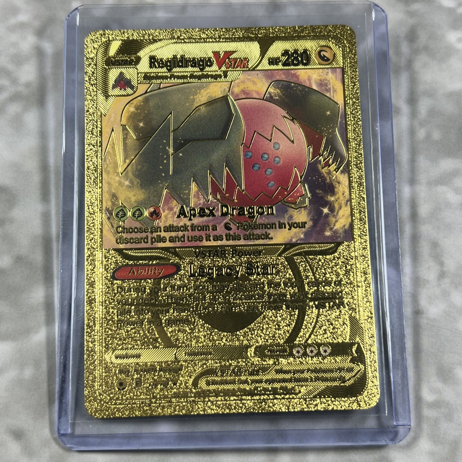 Regidrago Pokemon Gold FAN ART Card Embossed Collectible 136/195 Regidrago Pokemon Gold FAN ART Card Embossed Collectible 136/195