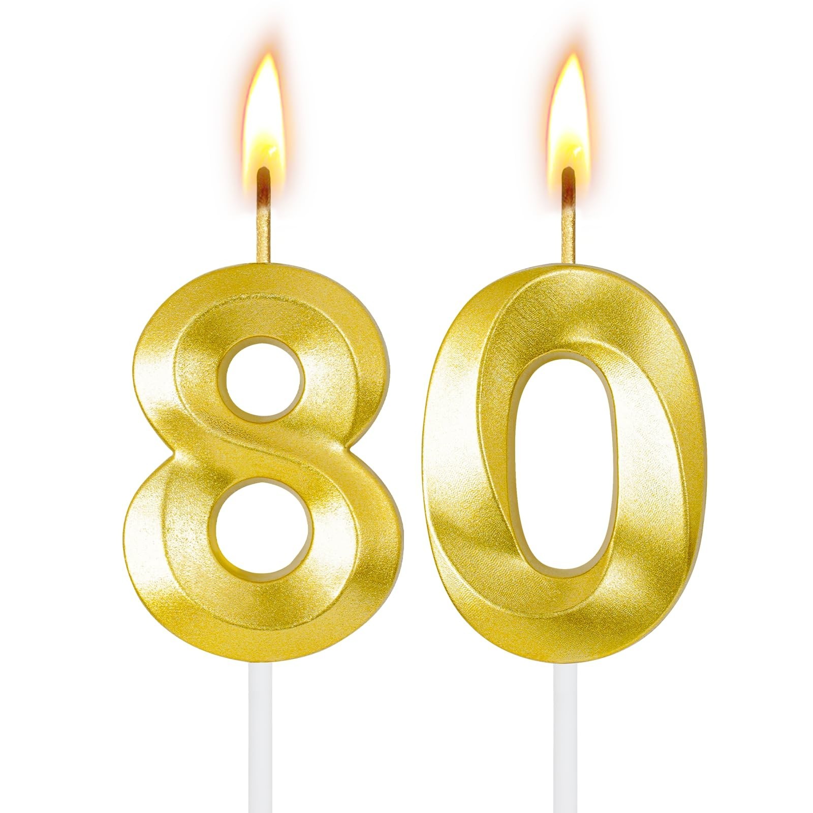 80th Birthday Decorations for Women and Men, Gold Number 80 Candle