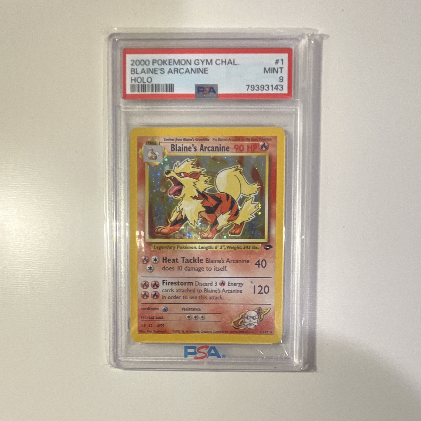 Pokémon 2000 Gym Challenge Blaine\'s Arcanine #1 Holo PSA 9 Cert 79393143 Pokémon 2000 Gym Challenge Blaine\'s Arcanine #1 Holo PSA 9 Cert 79393143