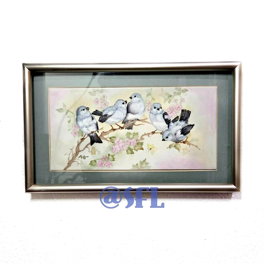 Vtg Tile Art Birds On Branch Signed And Framed Nature Spring Scene Cottagecore Vtg Tile Art Birds On Branch Signed And Framed Nature Spring Scene Cottagecore