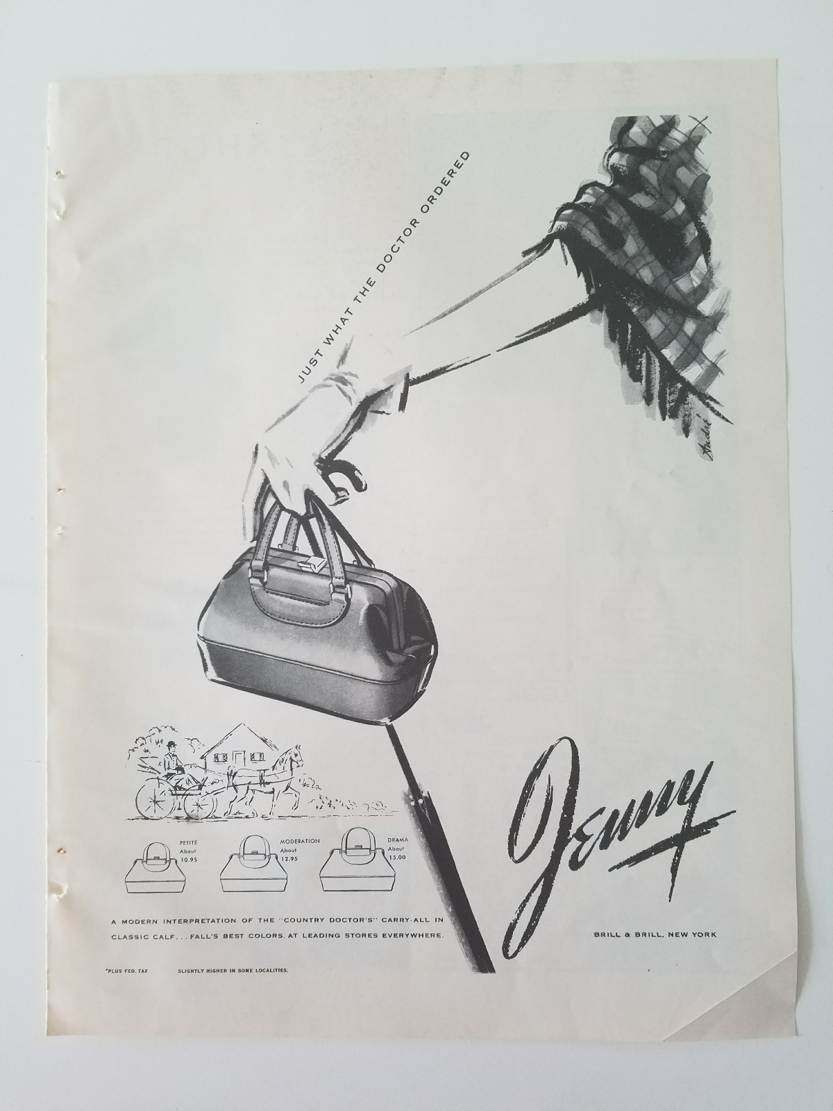 1953 JENNY women\'s vintage handbag purse what doctor ordered ad 1953 JENNY women\'s vintage handbag purse what doctor ordered ad