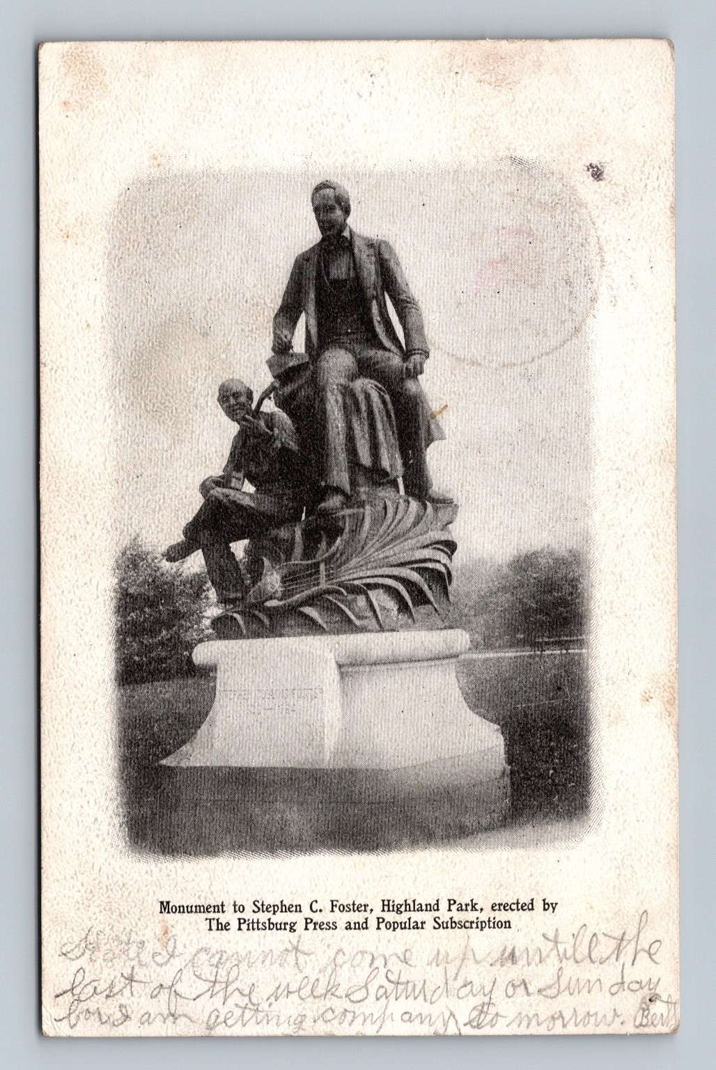 Stephen Foster Monument Pittsburgh PA 1905 Real Photo Postcard Posted Stephen Foster Monument Pittsburgh PA 1905 Real Photo Postcard Posted