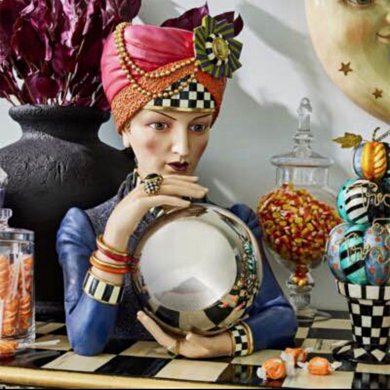 MACKENZIE-CHILDS FORTUNE TELLER WITH MIRRORED BALL FIGURINE -No Box hard to find MACKENZIE-CHILDS FORTUNE TELLER WITH MIRRORED BALL FIGURINE -No Box hard to find