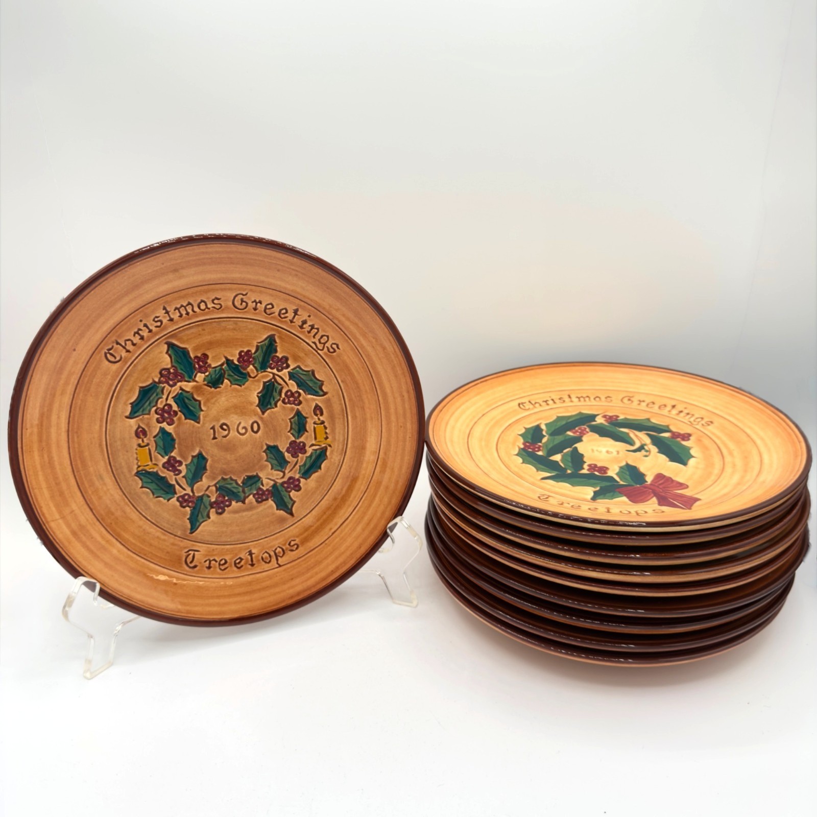 Pennsbury Pottery Plate Christmas Greetings Tree Tops 8\ Pennsbury Pottery Plate Christmas Greetings Tree Tops 8\