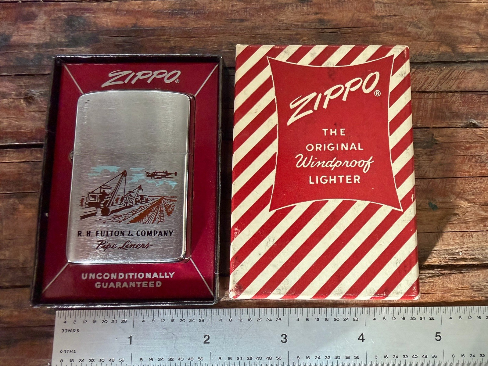 Vintage 50s Zippo RH Fulton Co Pipe Liners Lubbock Texas Advertising Lighter NOS Vintage 50s Zippo RH Fulton Co Pipe Liners Lubbock Texas Advertising Lighter NOS