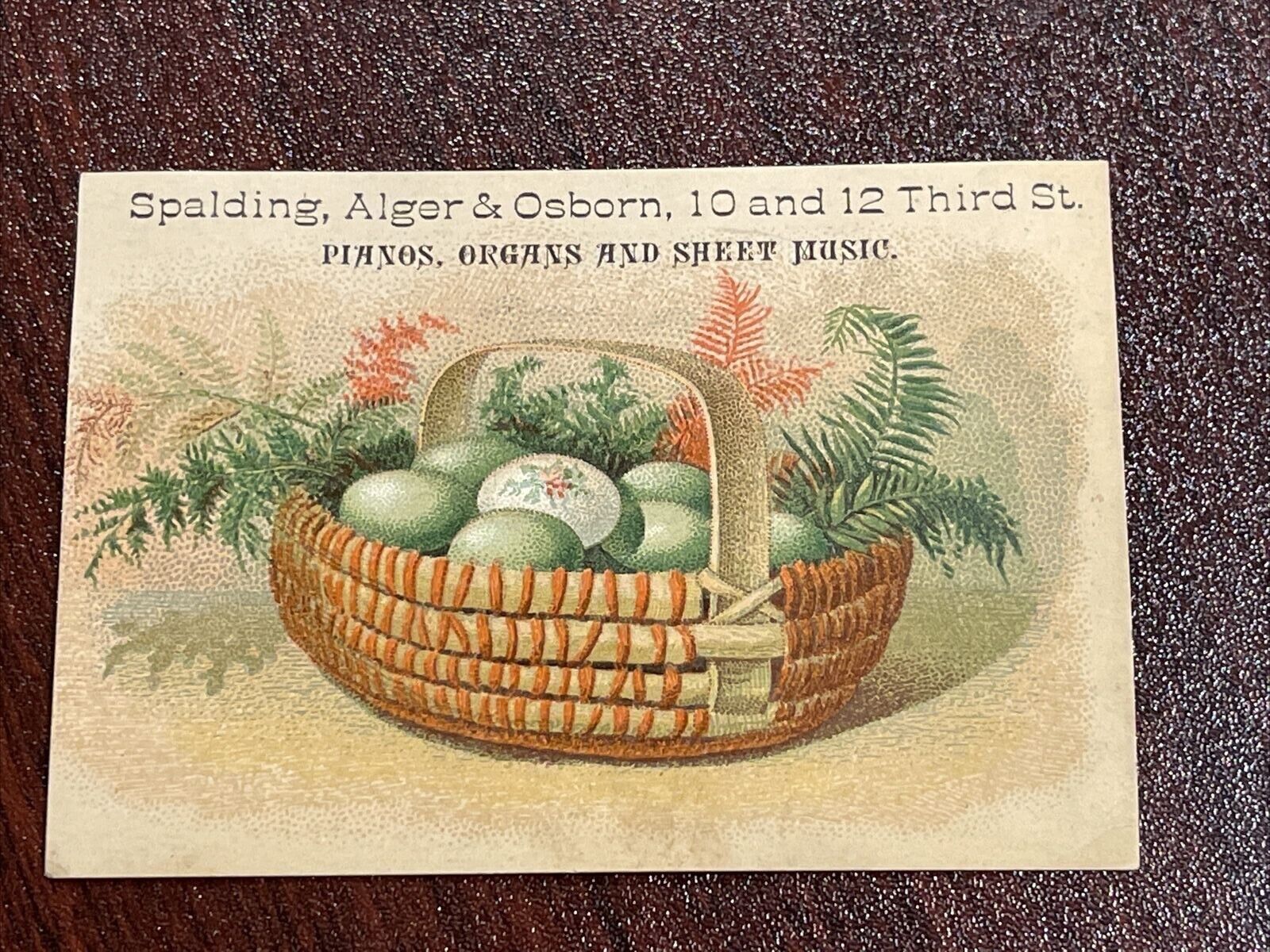Antique Victorian Trade Card Spalding Alger Osborn Pianos Organs Sheet Music