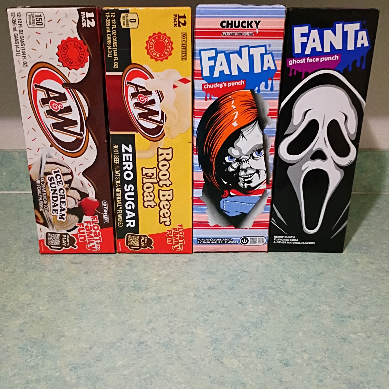 4 Fanta Halloween & A&W Float/Sundae Limited Edition 12 Packs-48x 12oz Soda Cans