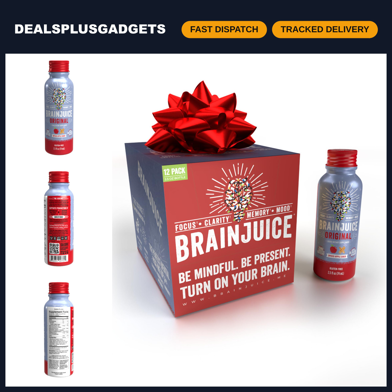 BrainJuice Brain Support Shot, Gluten Free Supplement Shots for Energy & Focus,