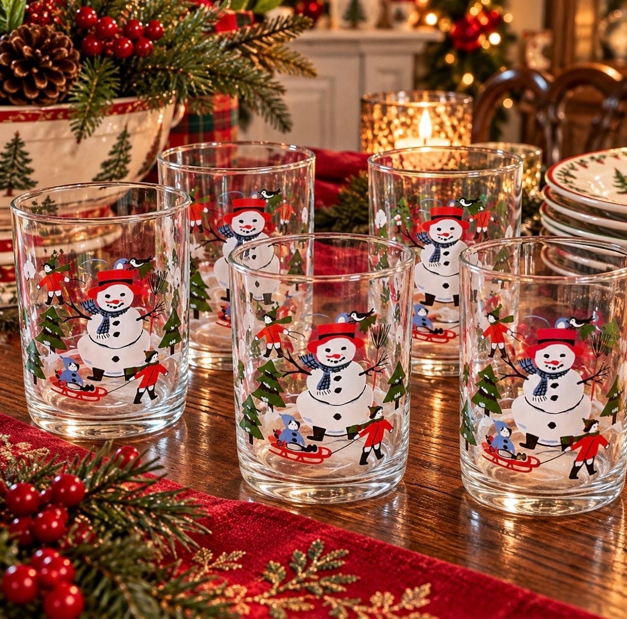 Vintage Pfaltzgraff Snow Village Christmas Glasses Set of 5 Snowman 4.5” Vintage Pfaltzgraff Snow Village Christmas Glasses Set of 5 Snowman 4.5”