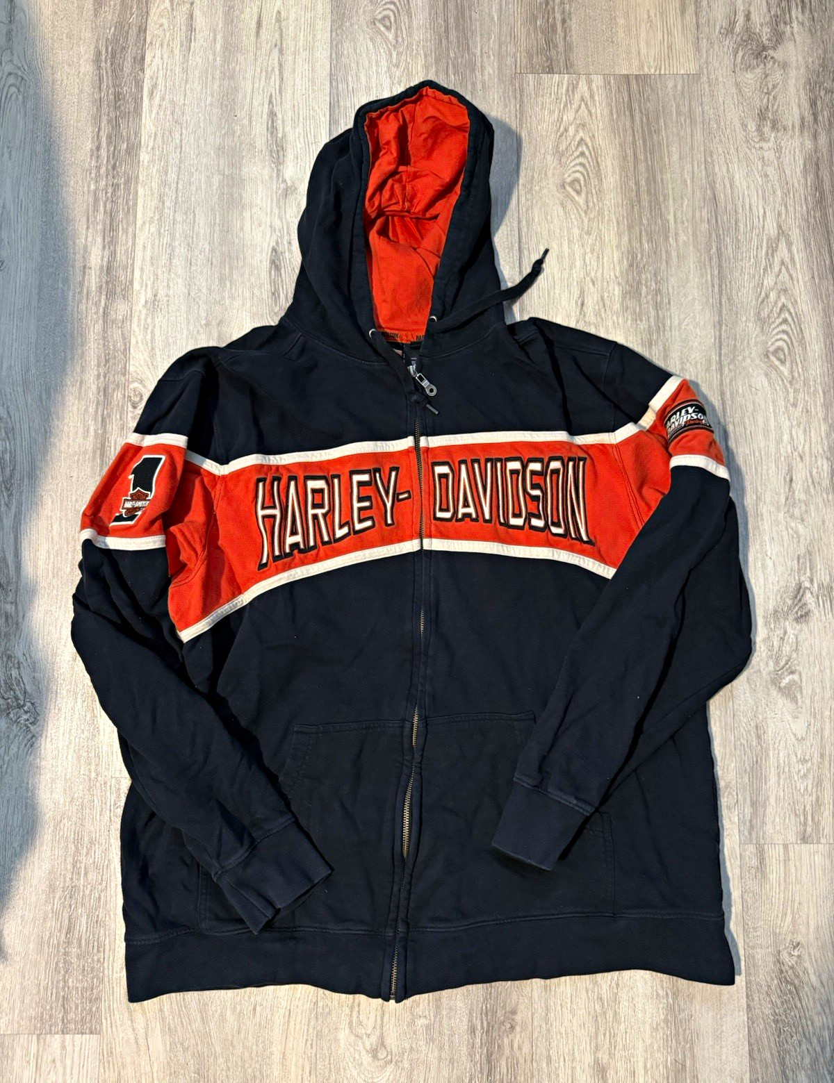 Harley-Davidson Black/Orange Logo Full Zip Hooded Jacket Hoodie 2XL Harley-Davidson Black/Orange Logo Full Zip Hooded Jacket Hoodie 2XL