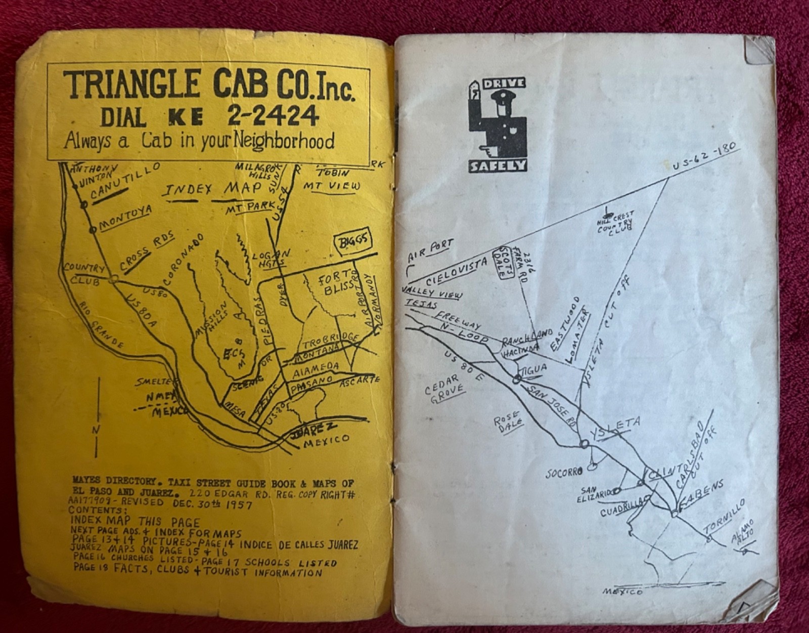 1958 Mayes El Paso City Taxi Directory & Street Guide Including Juarez Mexico