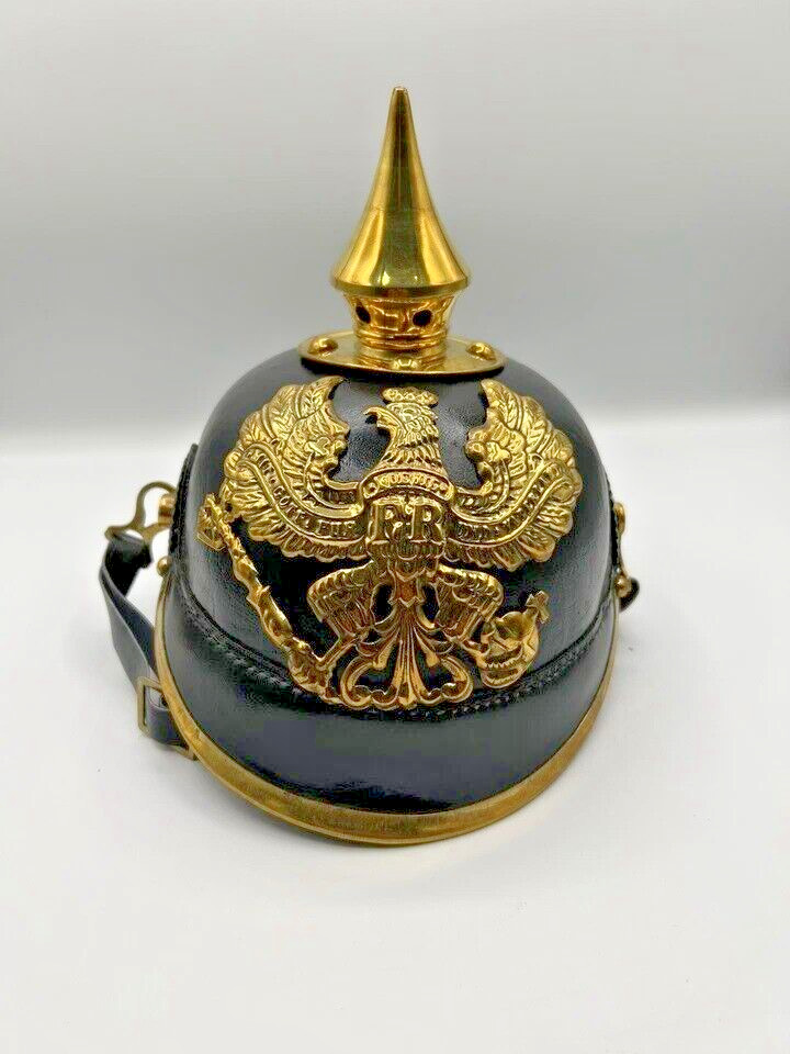 WWI German Pickelhaube Prussian Leather Helmet Spiked Officer Handmade Gift Item