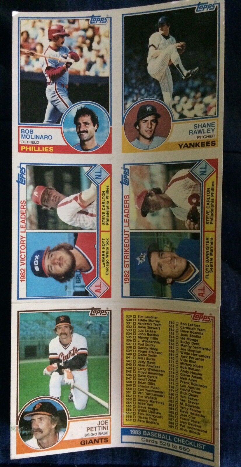 Scarce 1983 Topps Baseball Card Uncut Sheet W TWO Steve Carlton Phillies Cards