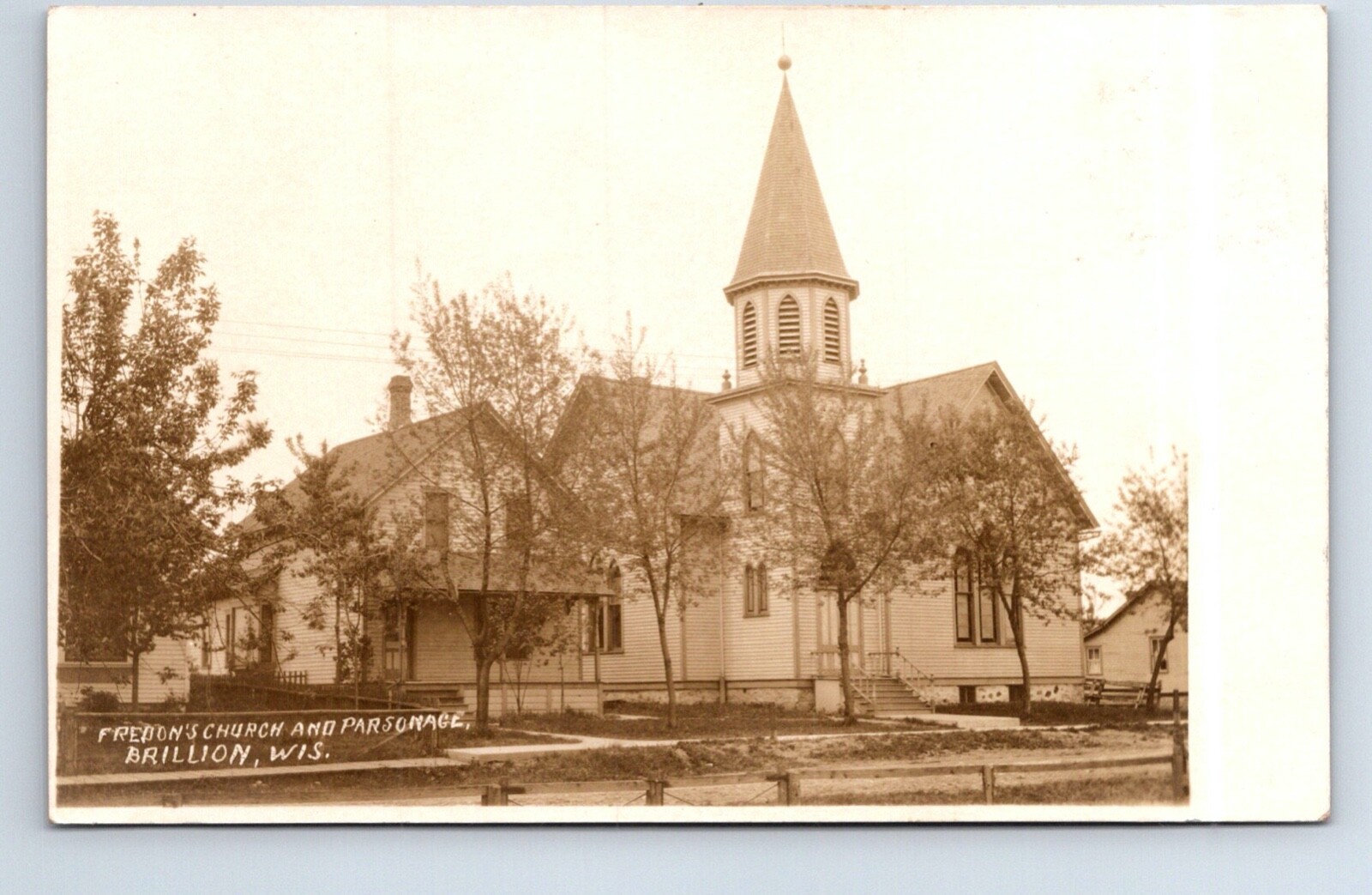 Real Photo Postcard Wisconsin Brillion Fredon's Church and Parsonage Real Photo Postcard Wisconsin Brillion Fredon's Church and Parsonage