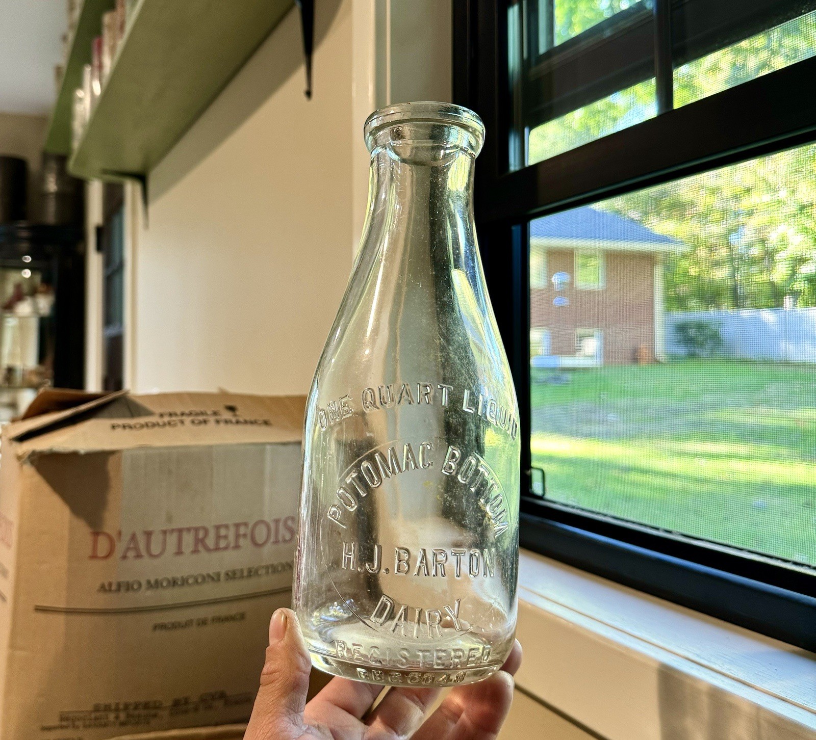 Potomac Bottom Dairy H J Barton Emb Qt Milk Bottle Cumberland MD Maryland 1931 Potomac Bottom Dairy H J Barton Emb Qt Milk Bottle Cumberland MD Maryland 1931