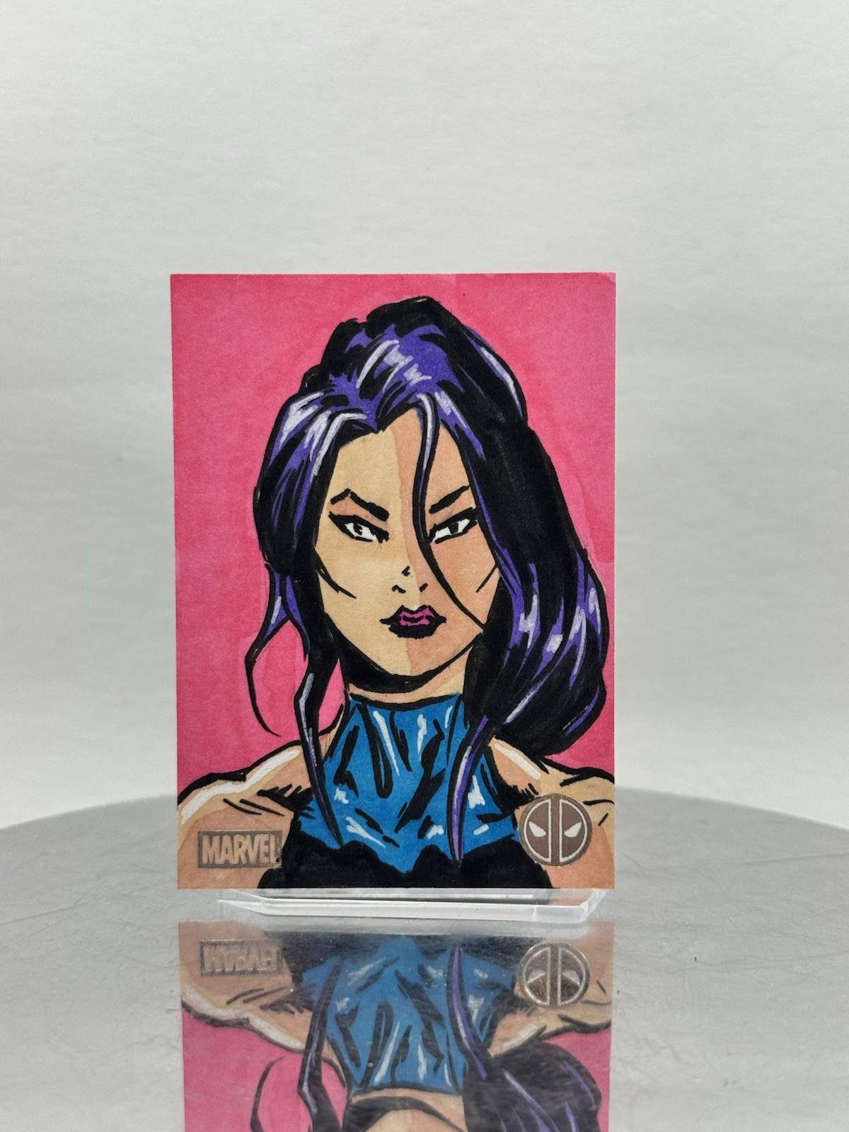 2025 Topps Chrome Deadpool, Silver Foil Psylocke hand drawn sketch by 2025 Topps Chrome Deadpool, Silver Foil Psylocke hand drawn sketch by